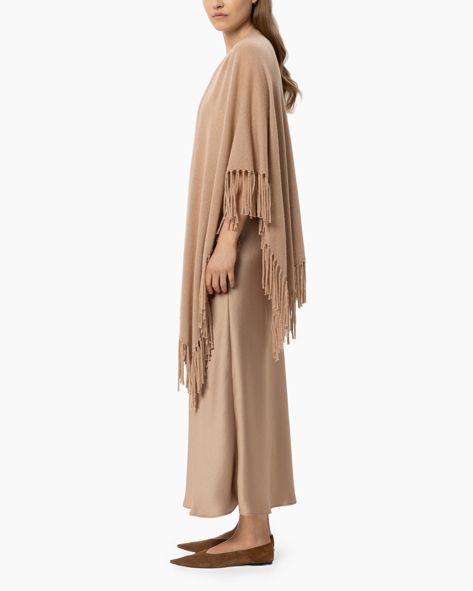 cape, franje, poncho, beige, zacht