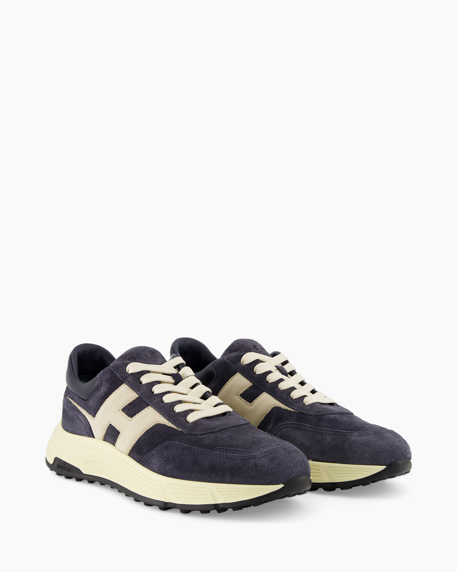 sneaker, schoenen, marineblauw, beige accent, rubberzool