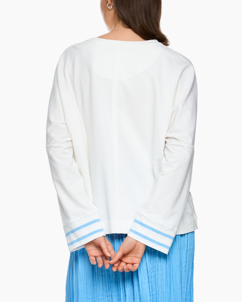 strepen, langemanchet, wit, blauw, trekkoord, plissé