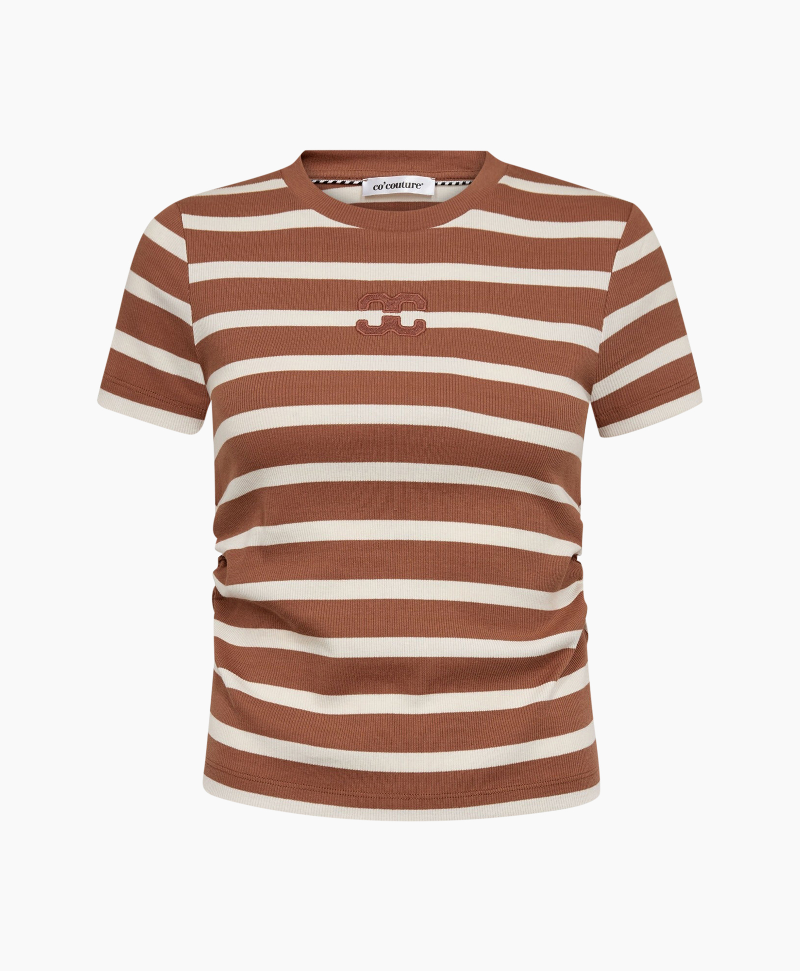 gestreept, t-shirt, korte mouw, bruin, logo op borst