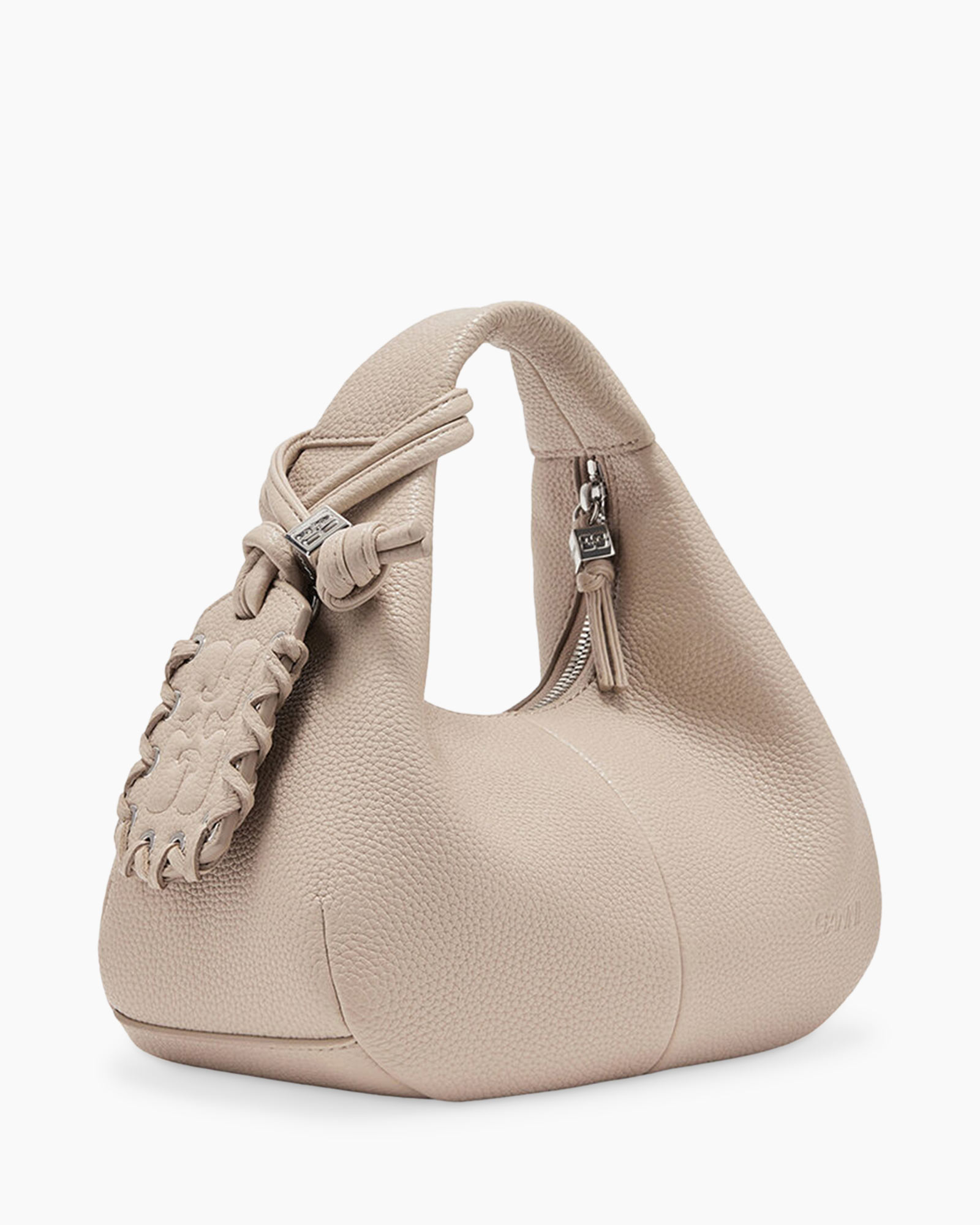 handbag, beige, pebbled leather, shoulder bag, top-handle