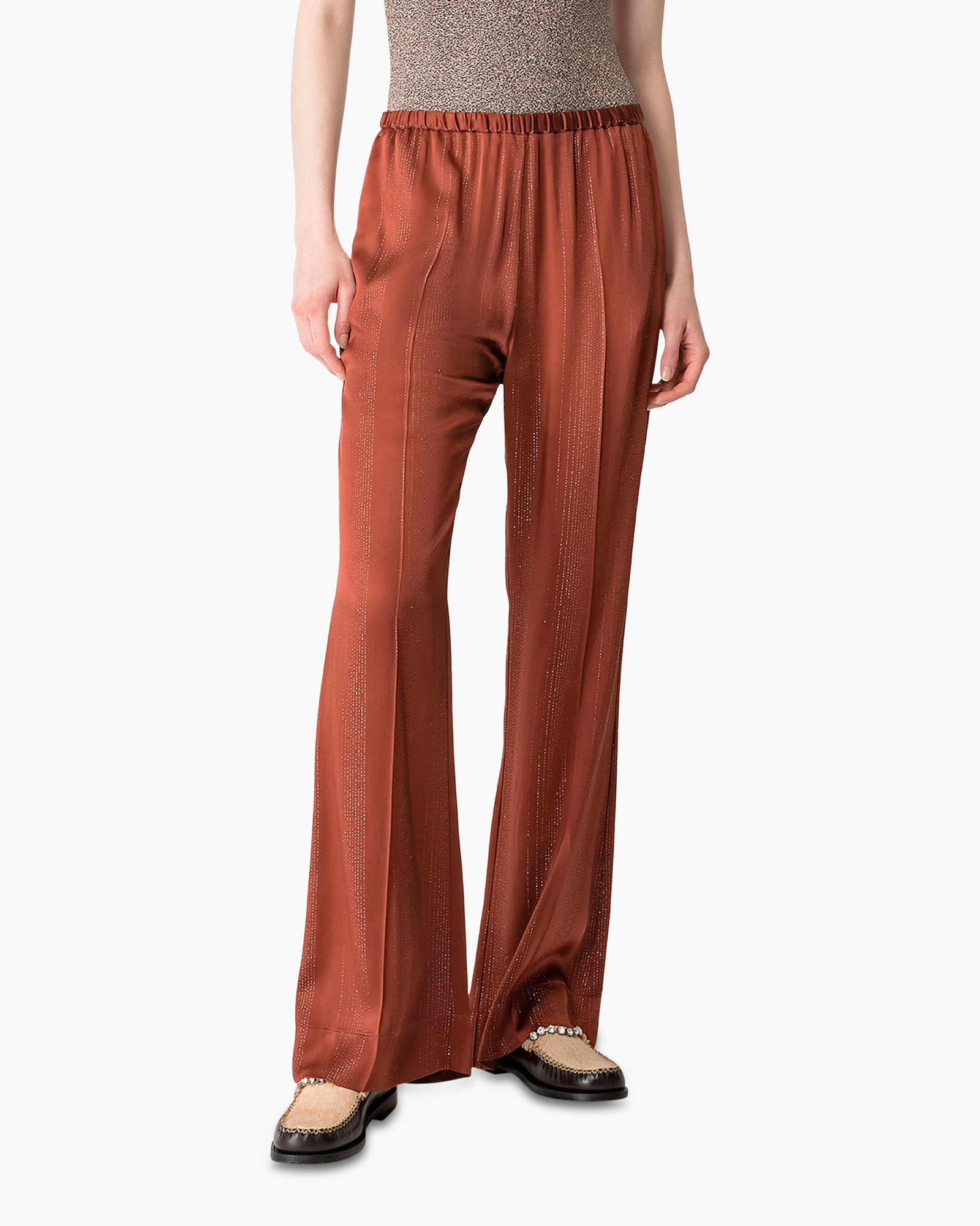 Broek Silver Pinstripe Satin Regular Roestbruin