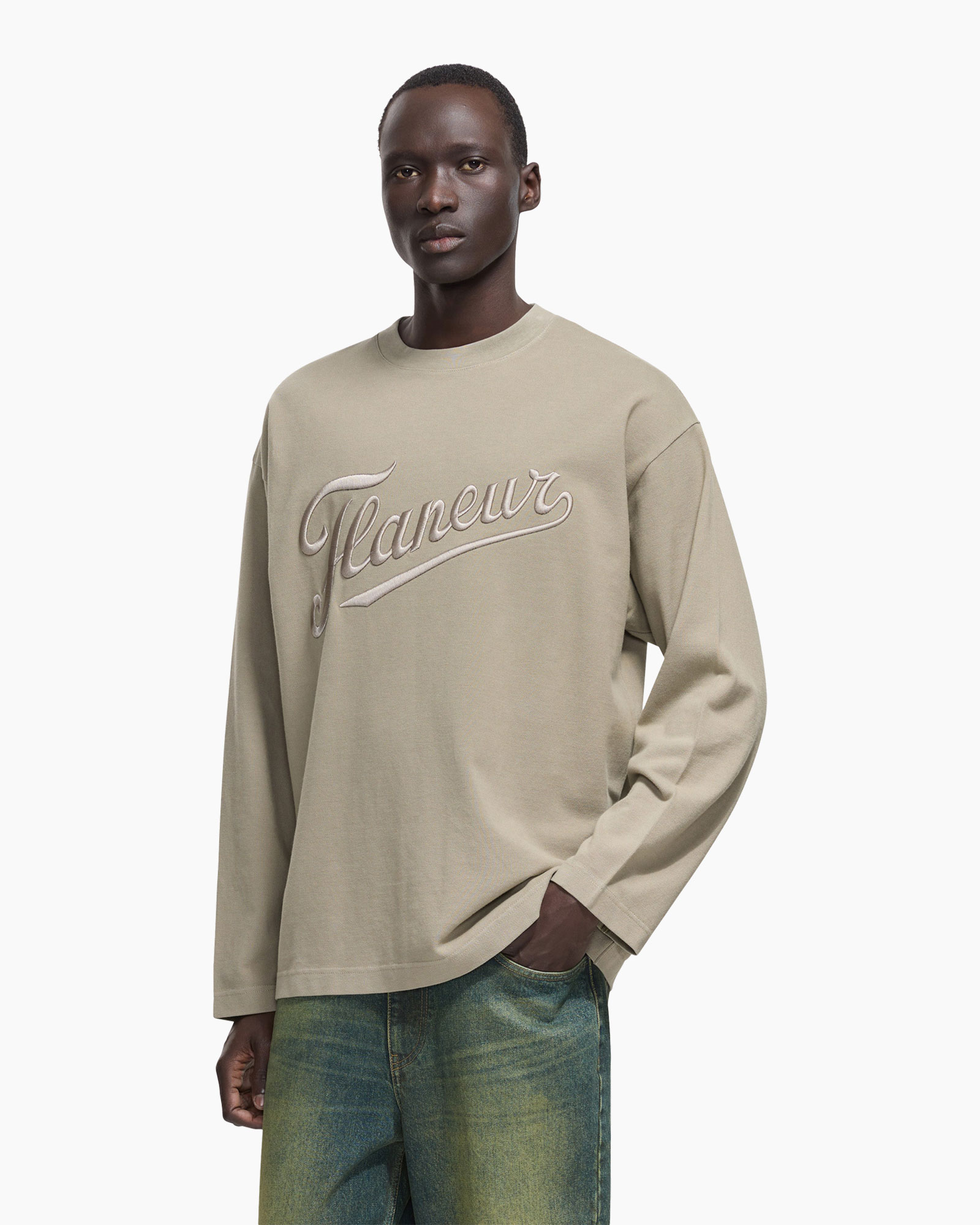 sweatshirt, langer mouw, beige, grafisch, text, katoen