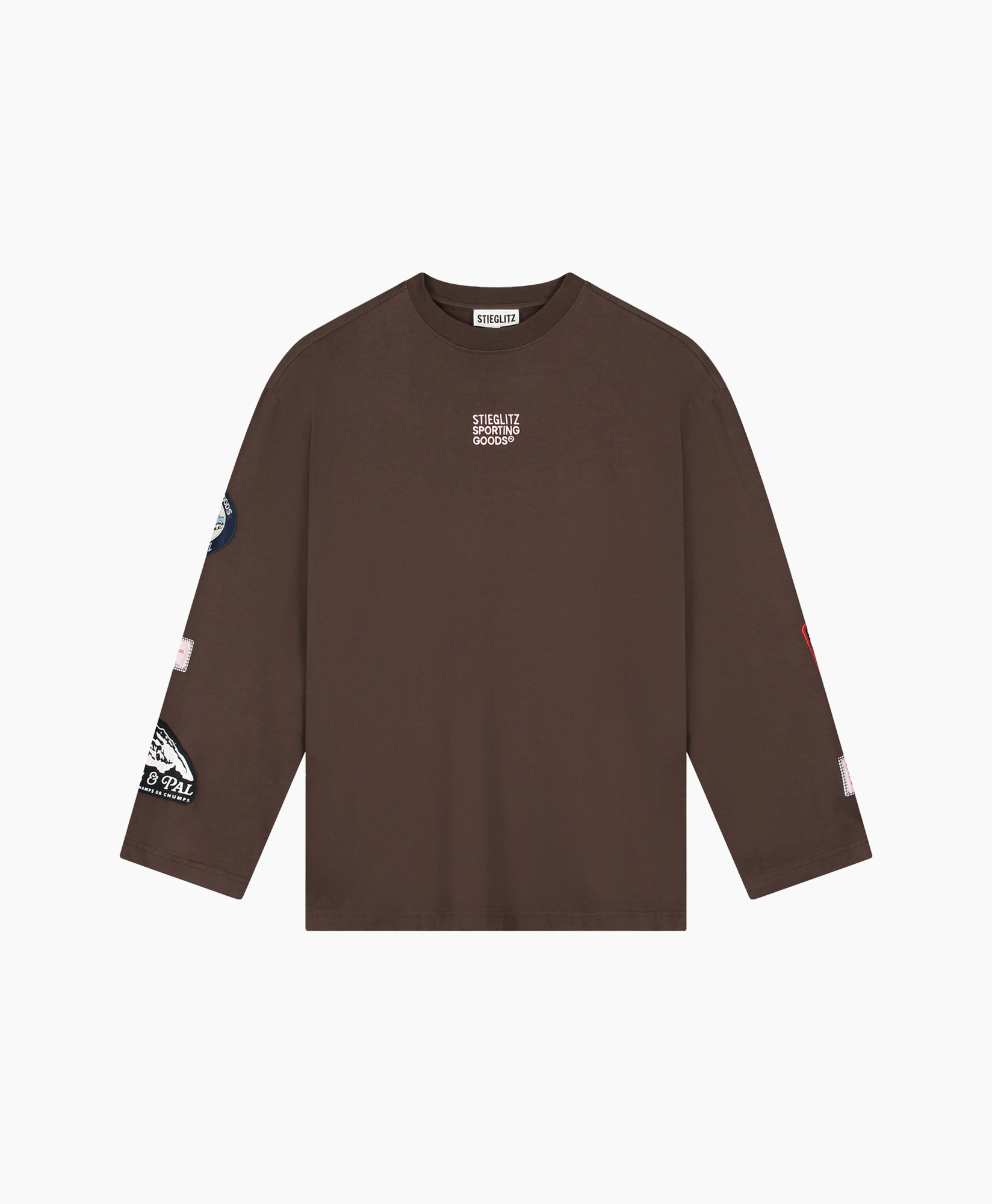 longsleeve, brown, tshirt, patches, logo