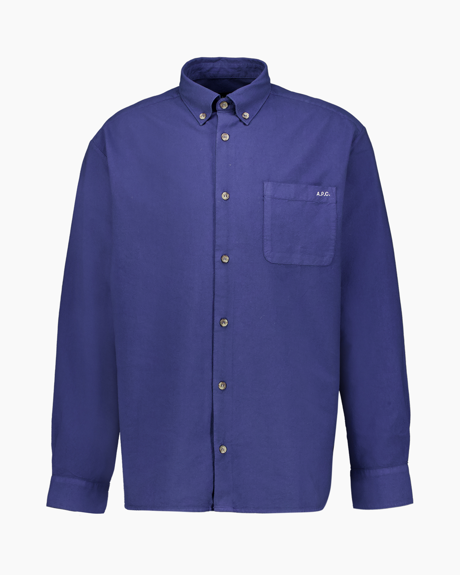 button-down, hemd, langermouw, zak, effen kleur