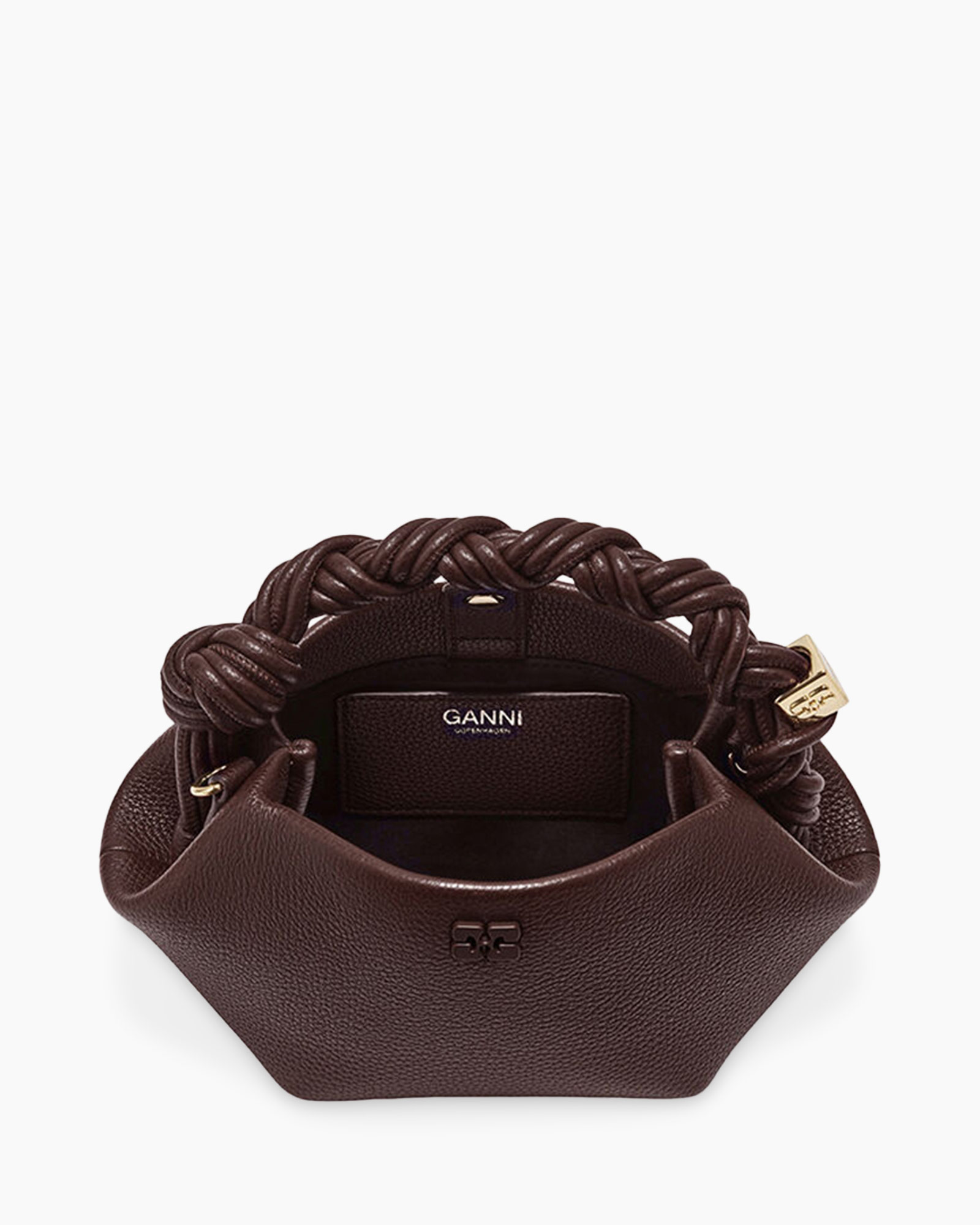 handbag, mini bag, brown, braided handle, pebbled leather