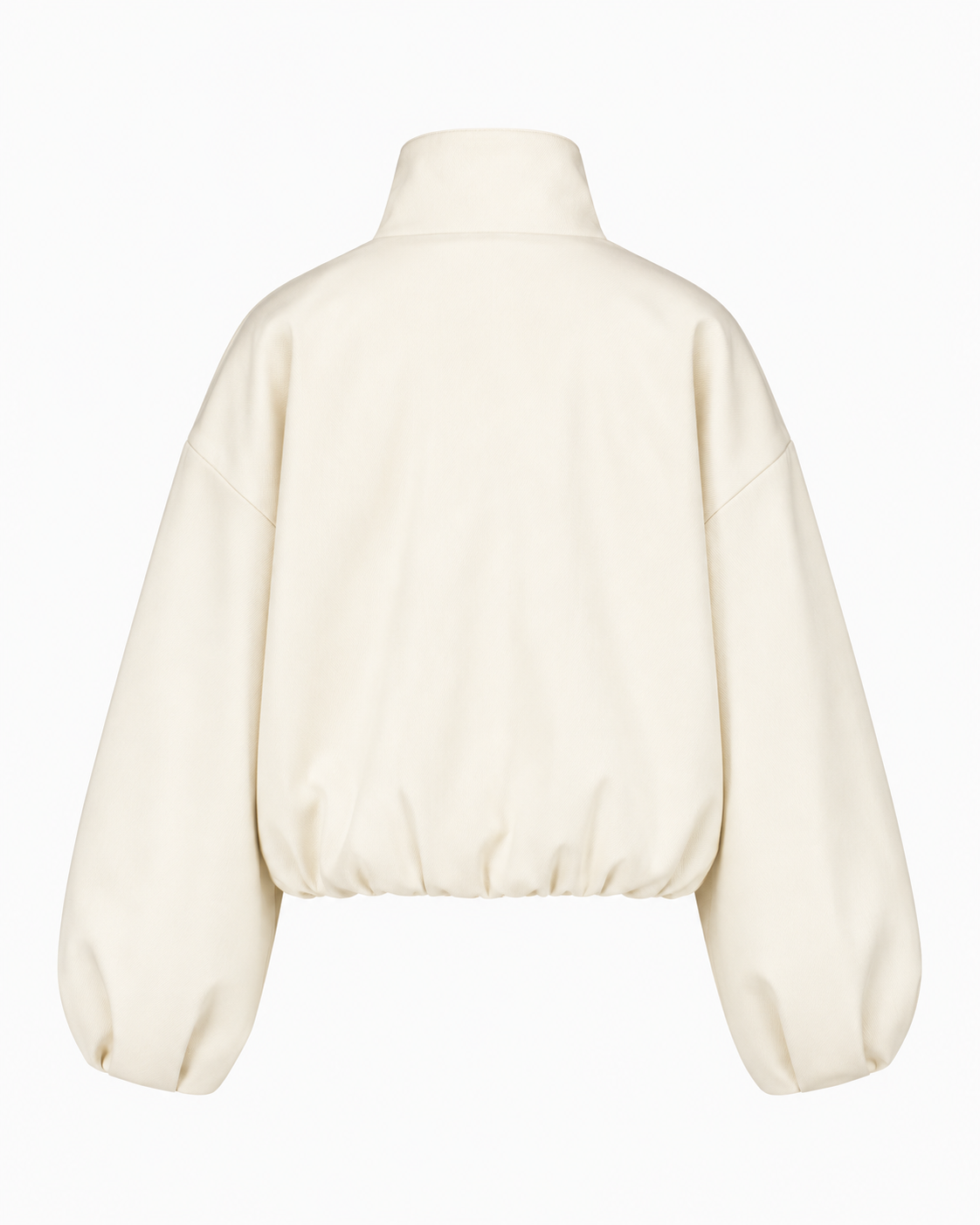 jas, licht beige, rits, knoopsluiting, pofmouwen