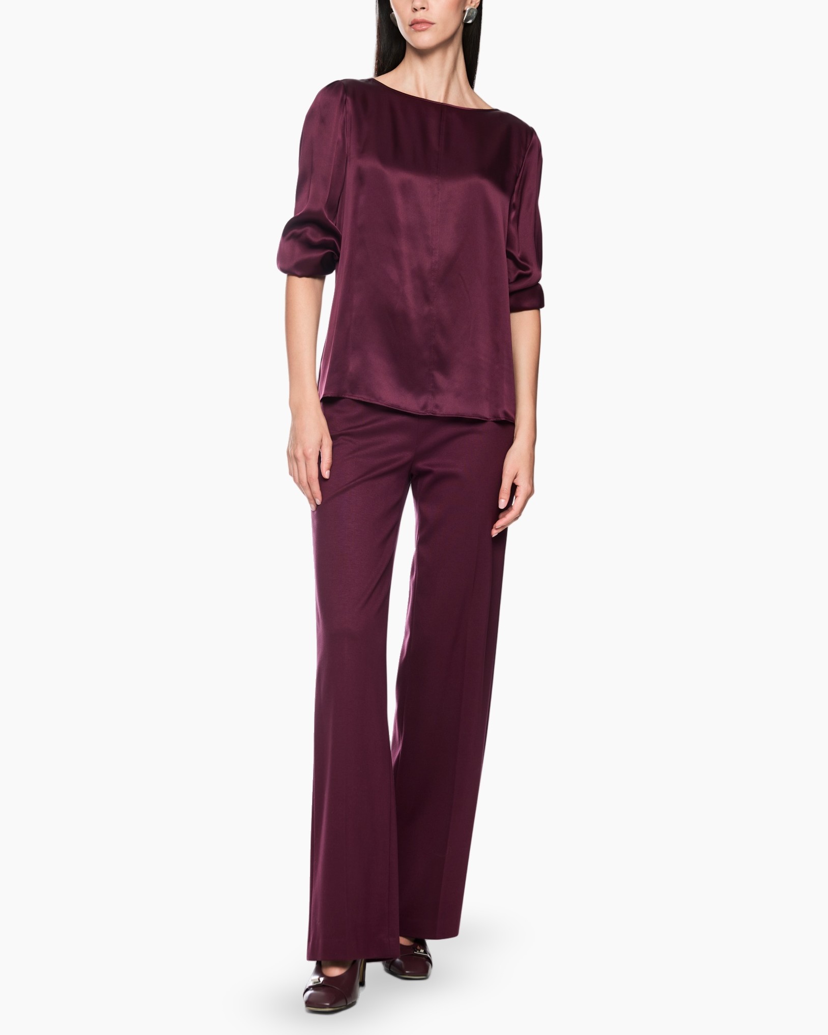 zijde, pijama-set, pruim, top, broek