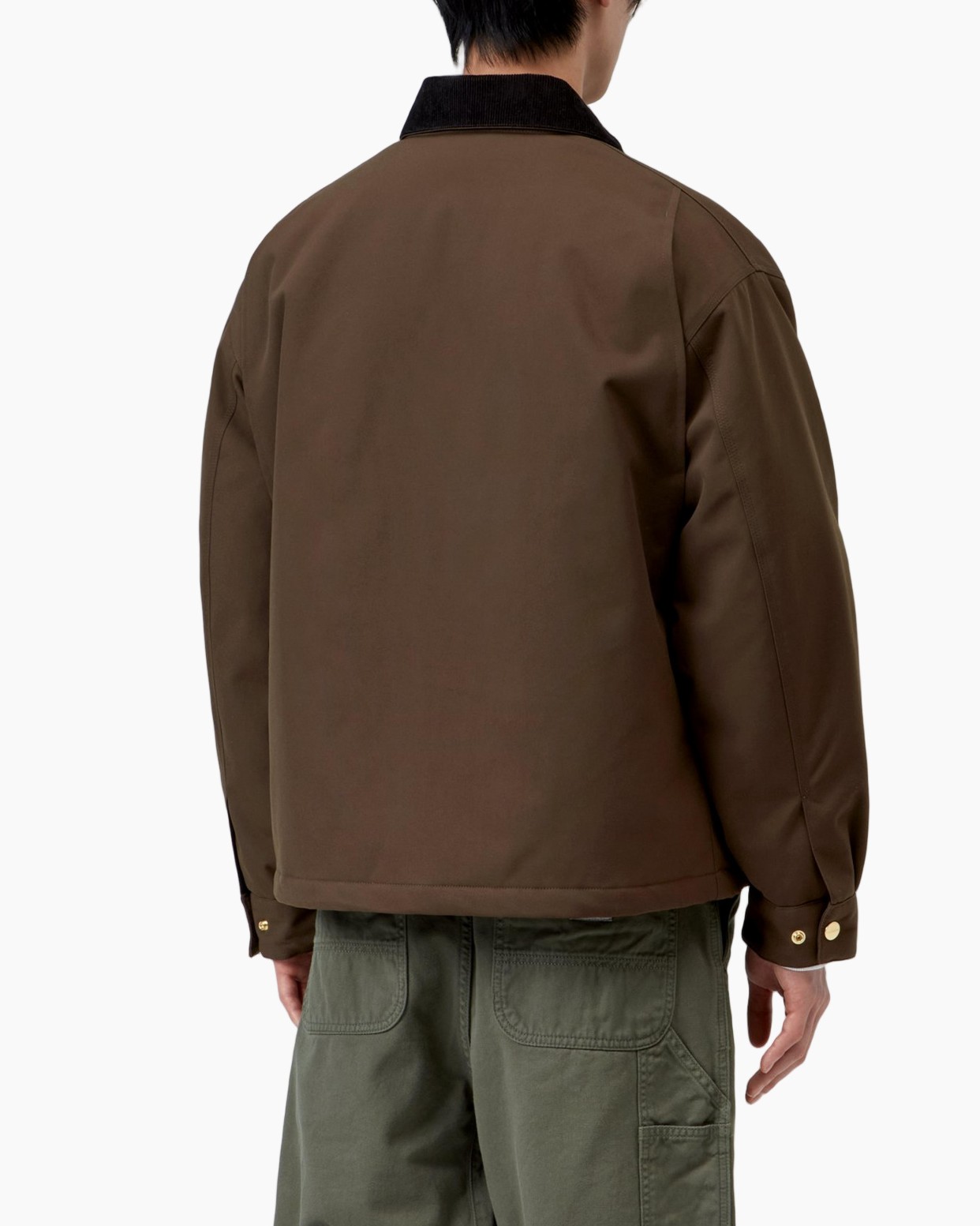 jas, bruin, puffer, kraag van corduroy, zakken