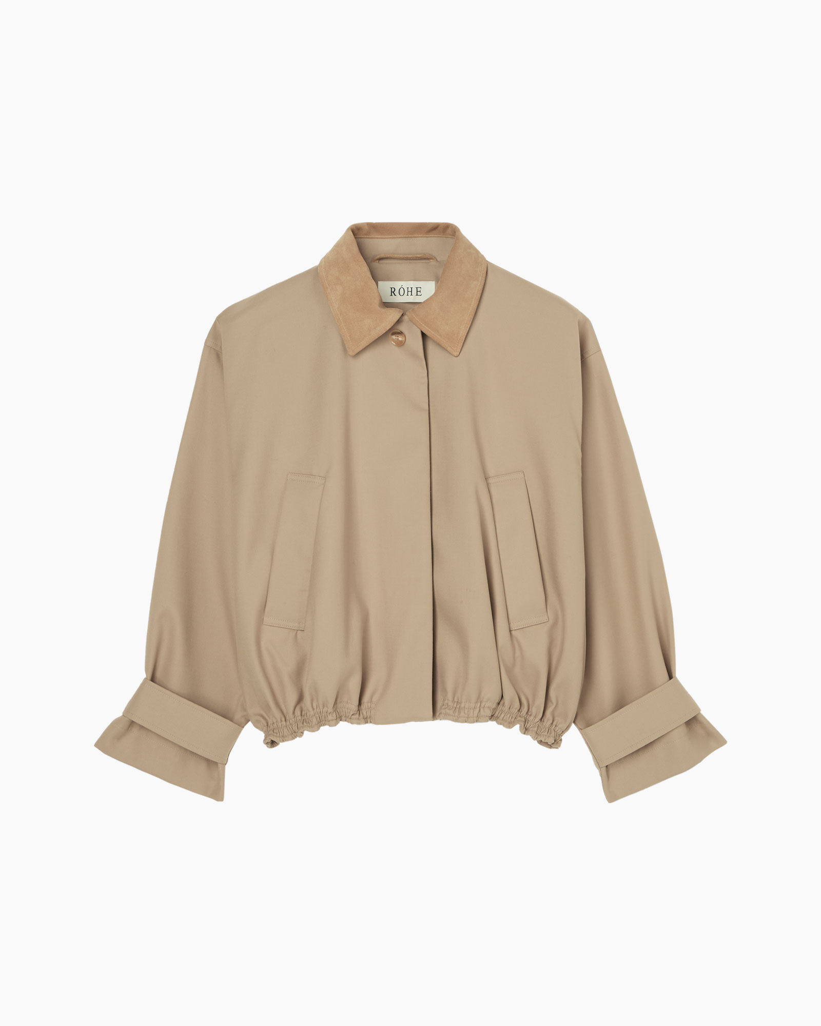 jas, beige, kraag, elastische zoom, zakken
