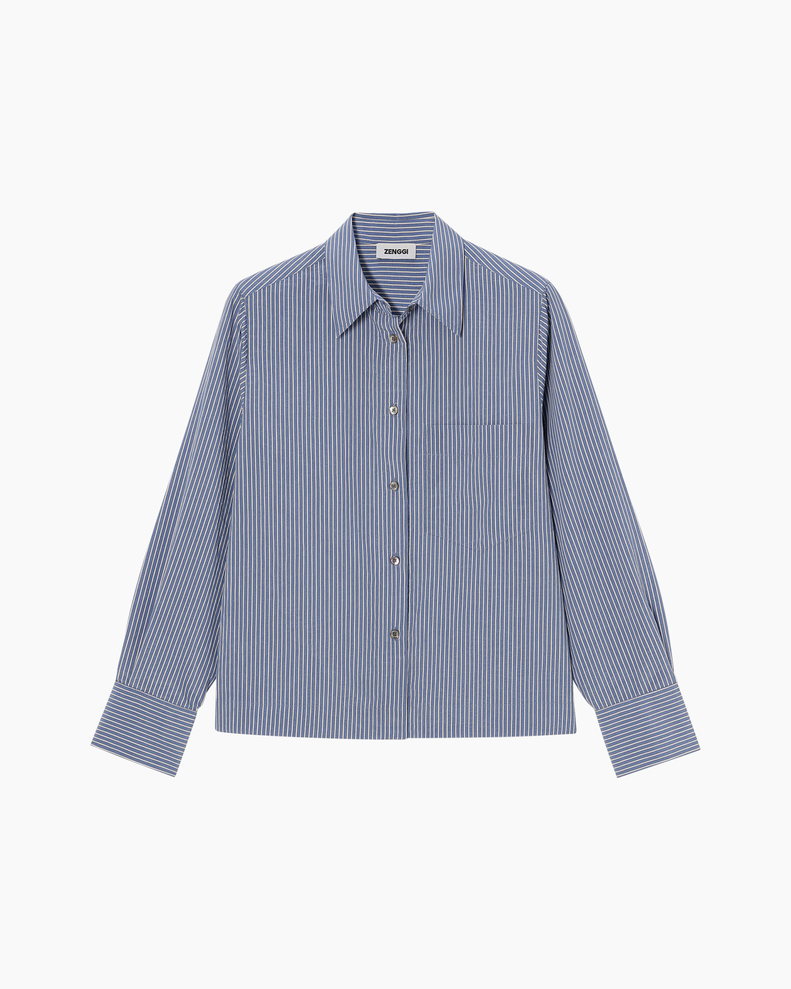 shirt, gestreept, knopenkraag, lange mouwen, blauw