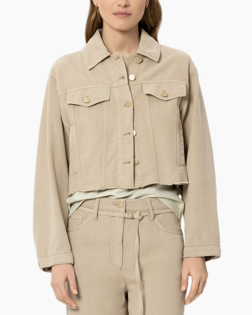 beige, denim, jas, korte, zakken