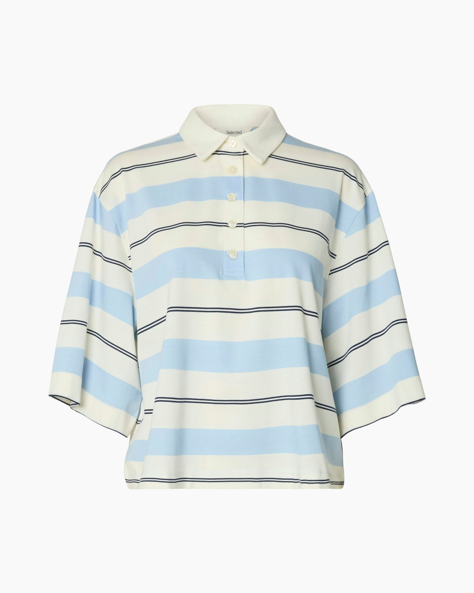 gestreepte polo, polo shirt, horizontale strepen, lichtblauw, crème