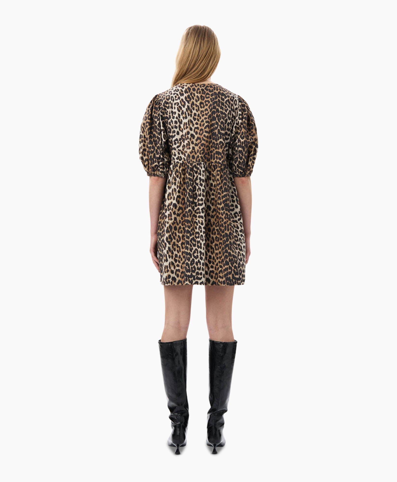 Mini Jurk Printed Cotton Tie String Bruin