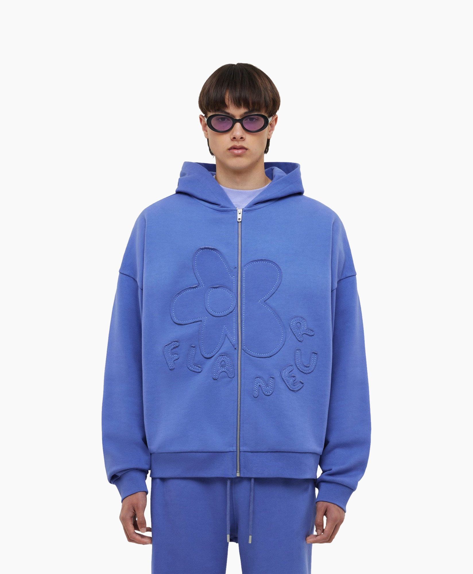 Hoodie Blossom Patches Zip-up Blauw