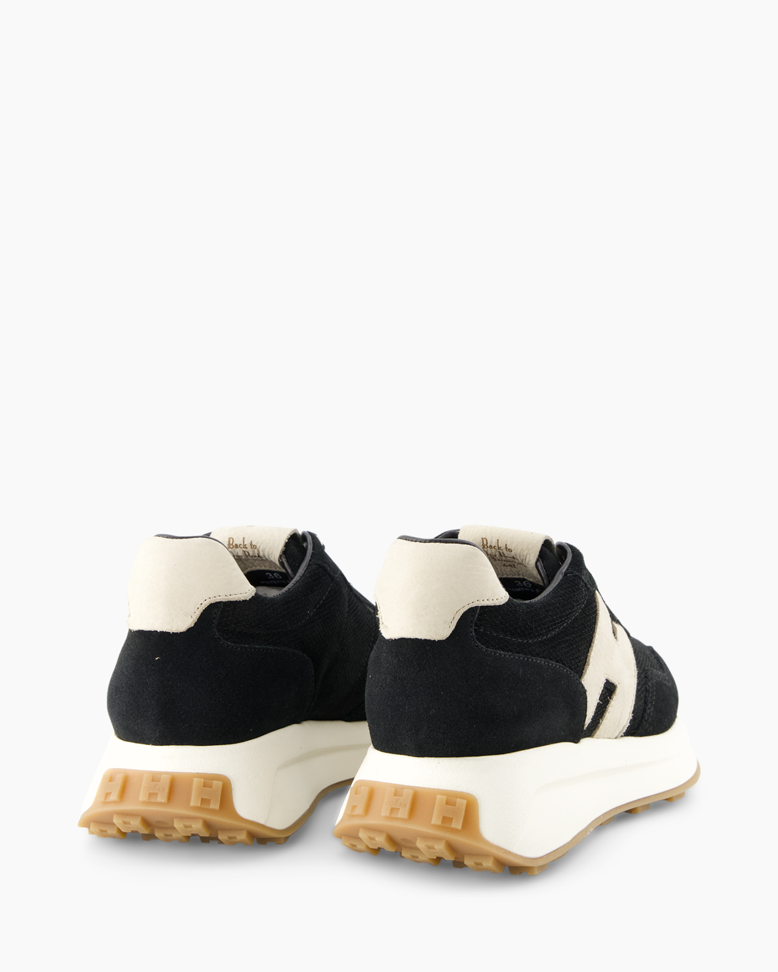 sneakers, zwart, canvas, crepe zool, achterkant