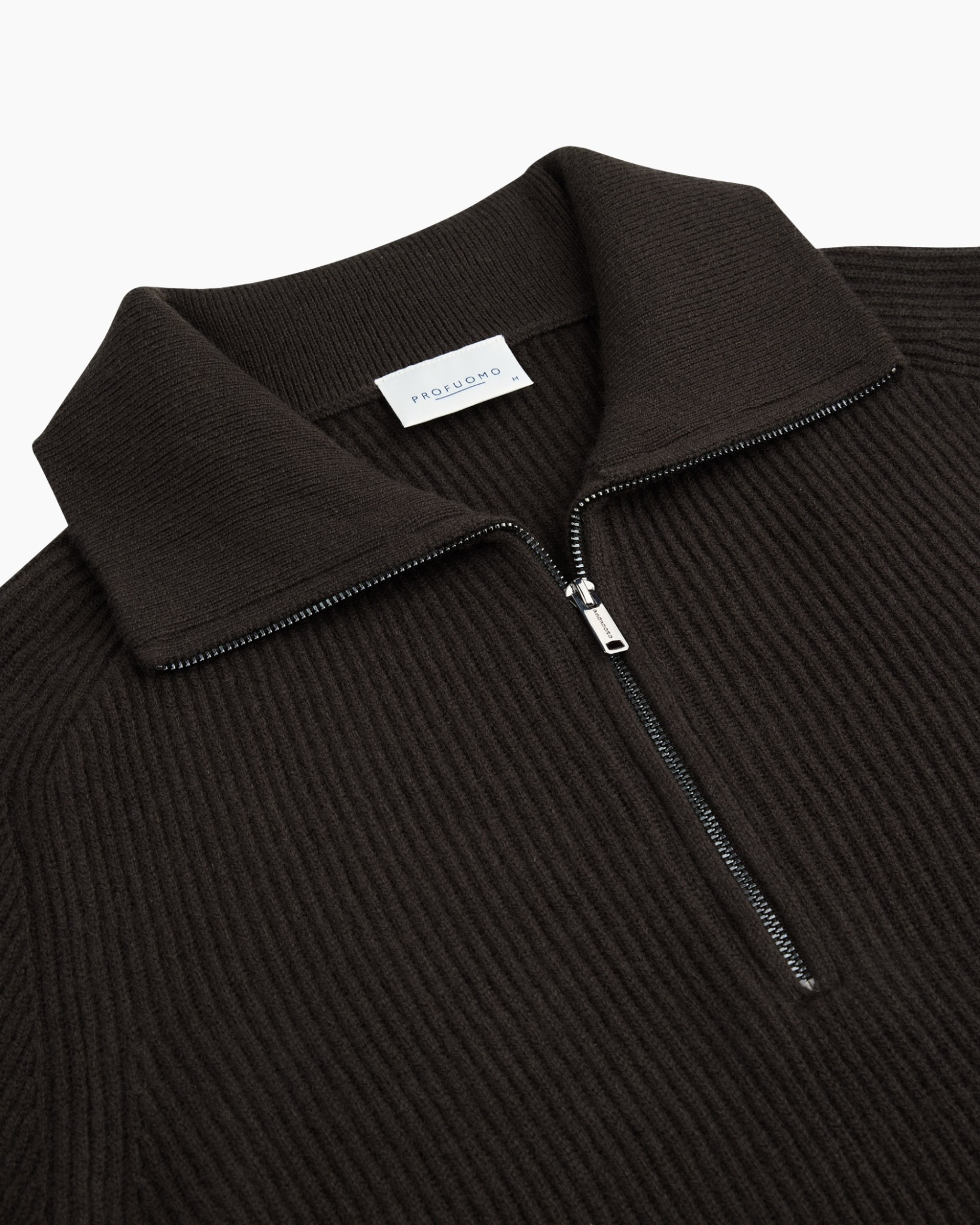 trui, tractiepullover, ritssluiting kraag, donkerbruin/zwart, ribbels textuur