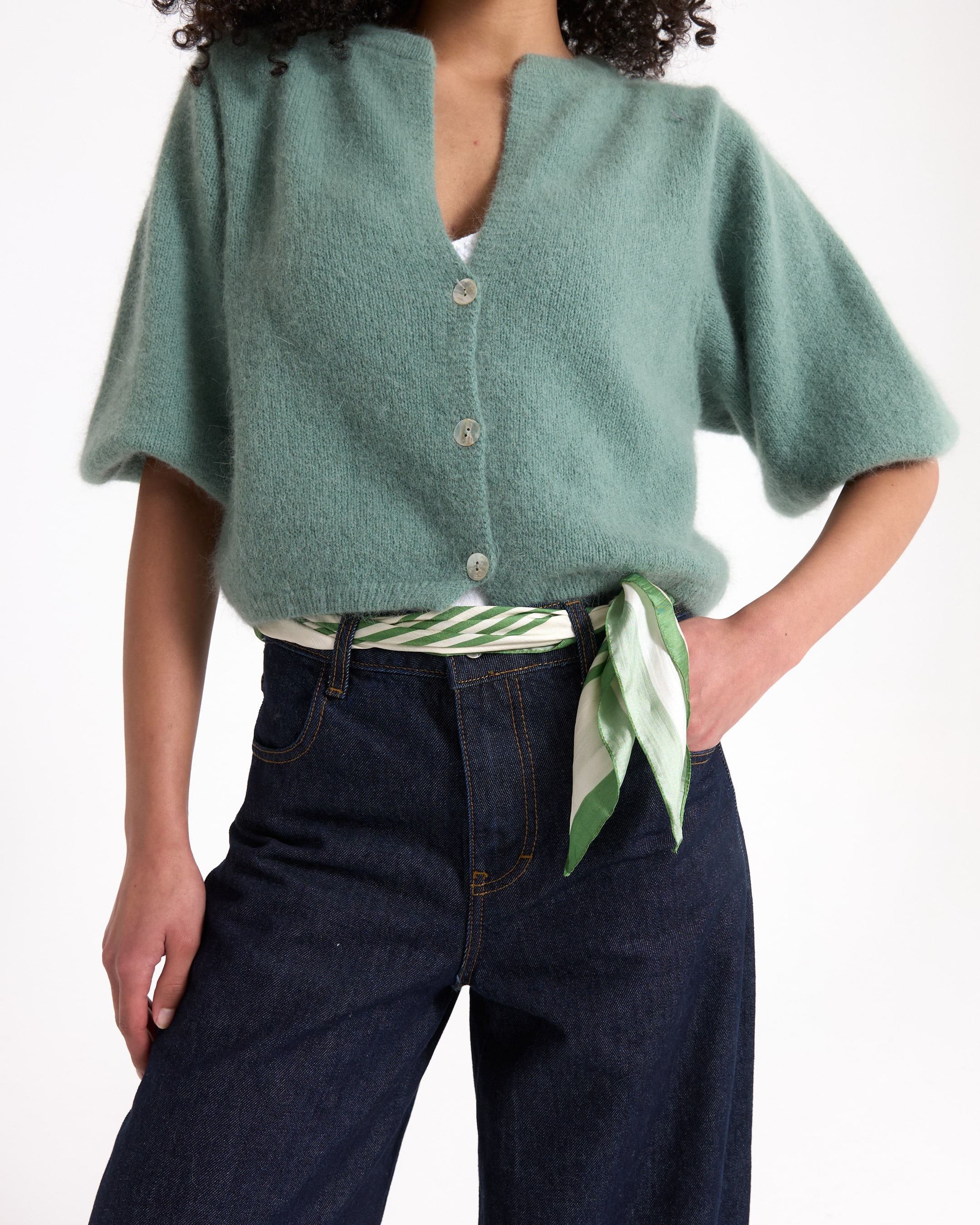 vest-sweater, buttons, mintgroen, mouwloze-achtige, brei-Top