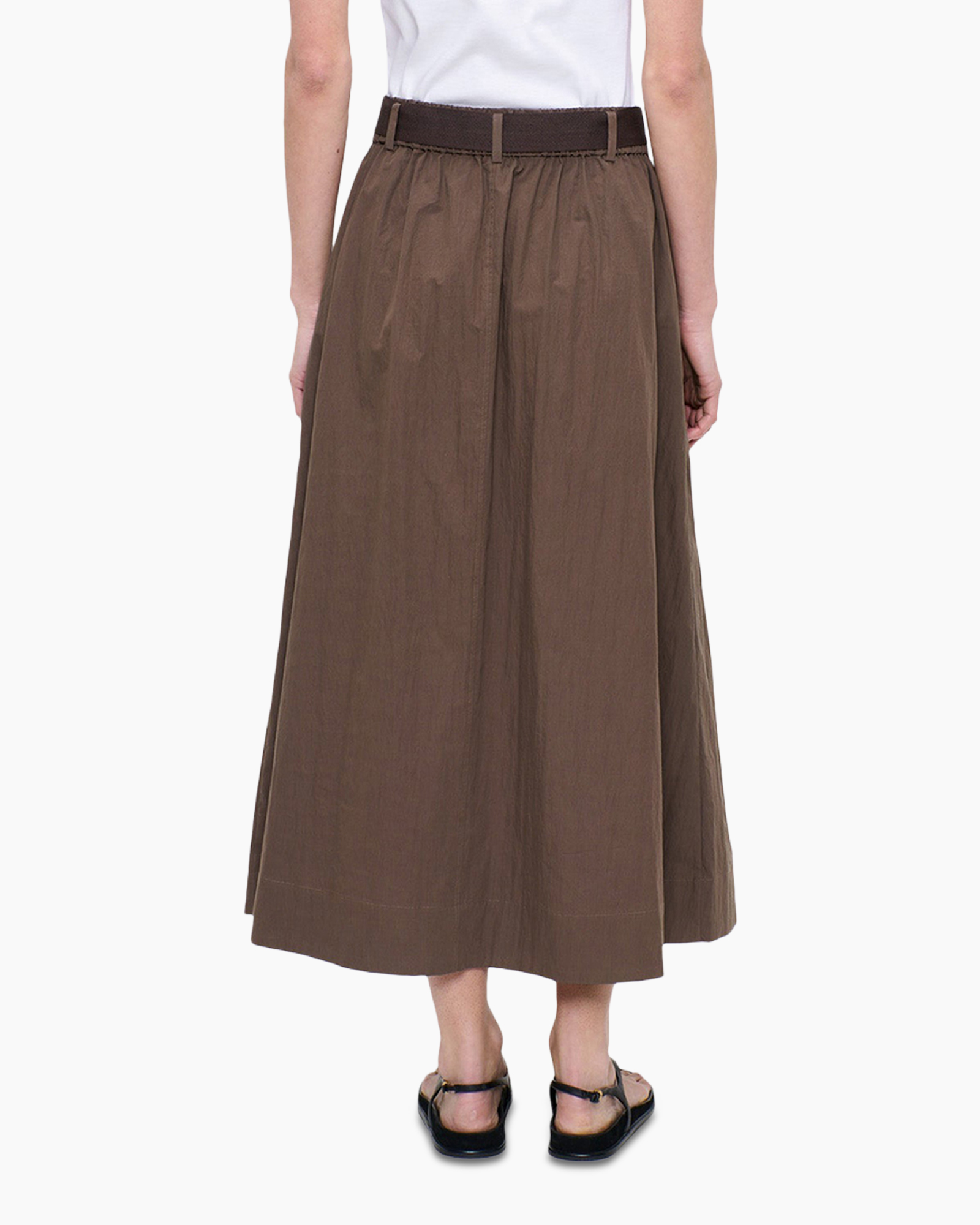 skirt, long skirt, brown, waist belt, floral? none
