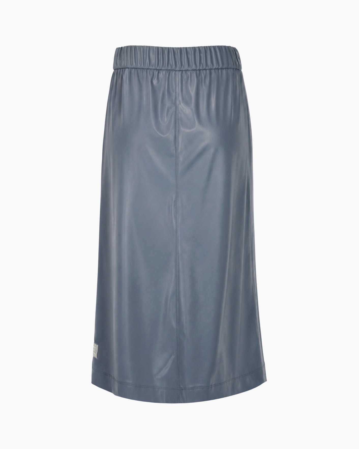 rok, leer, blauw, middellang, elastische tailleband
