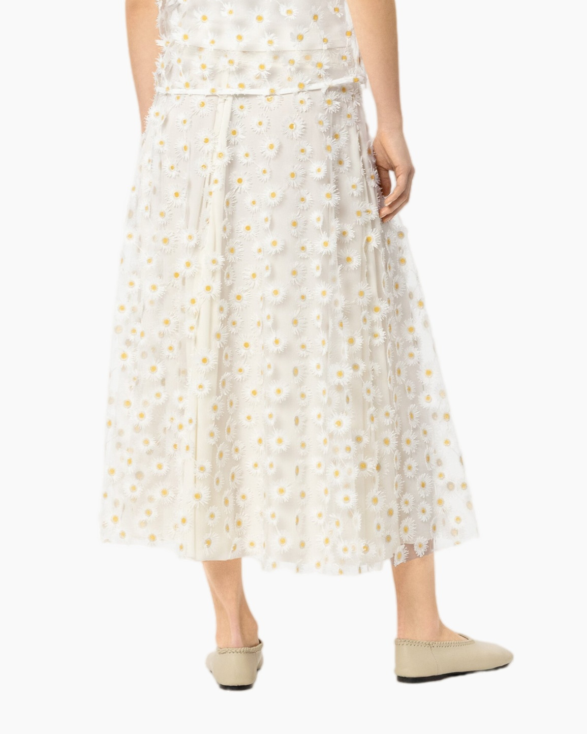 daisy print, midi skirt, white skirt, ankle length, embroidery