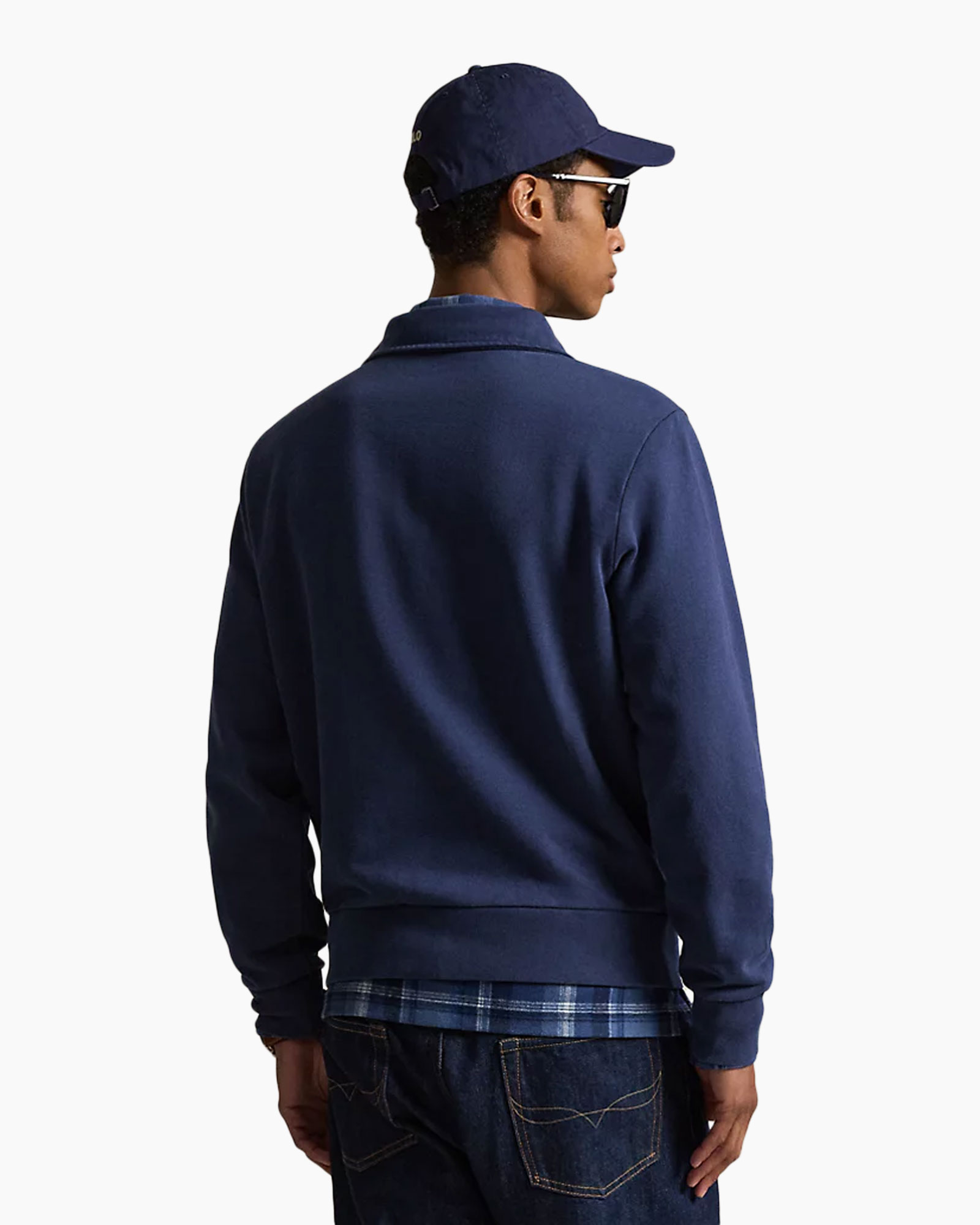 blauw, poloshirt, pet, sweatshirt, spijkerbroek
