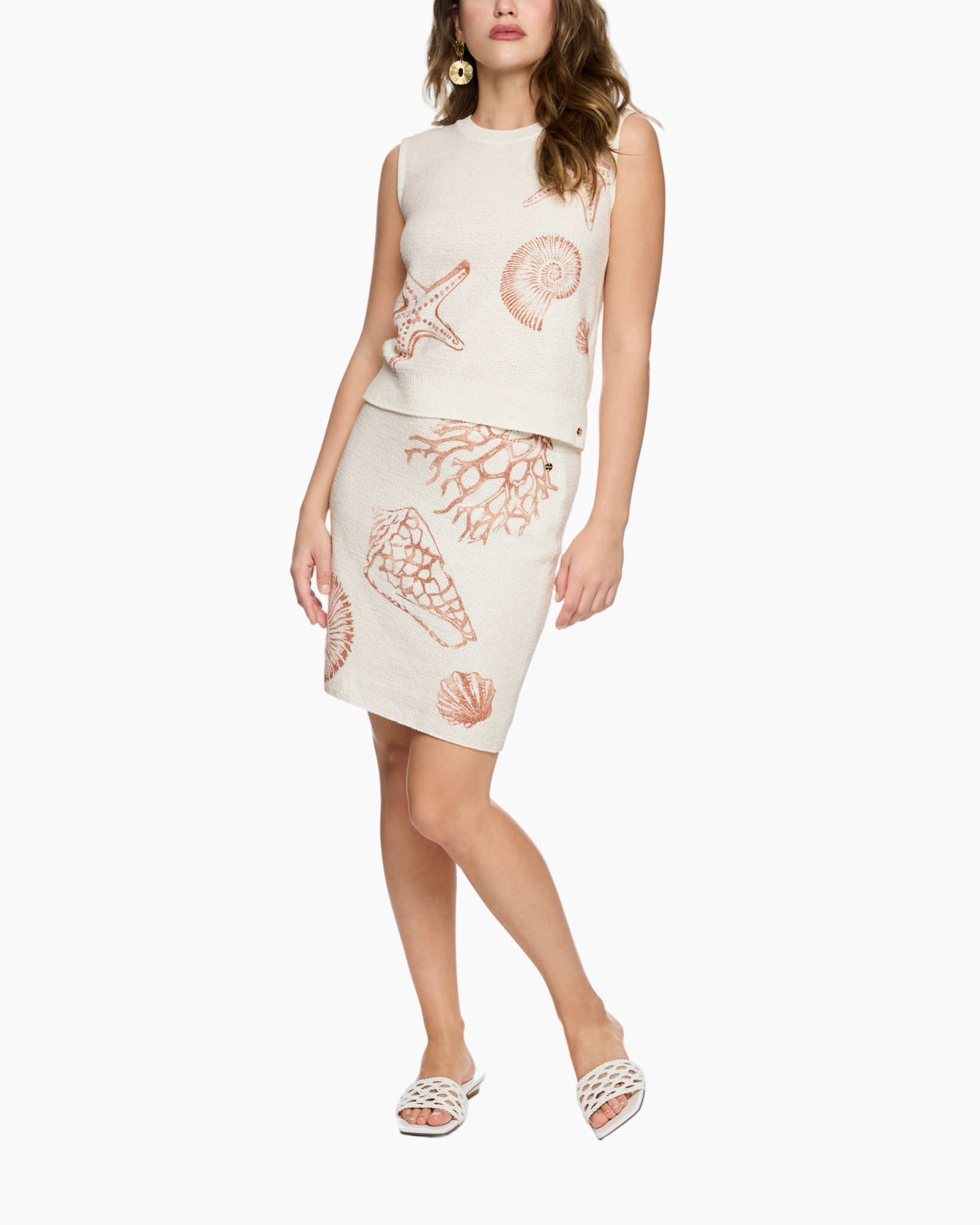 badmode, tweed, schaalpatroon, breidstof, perzikkleur