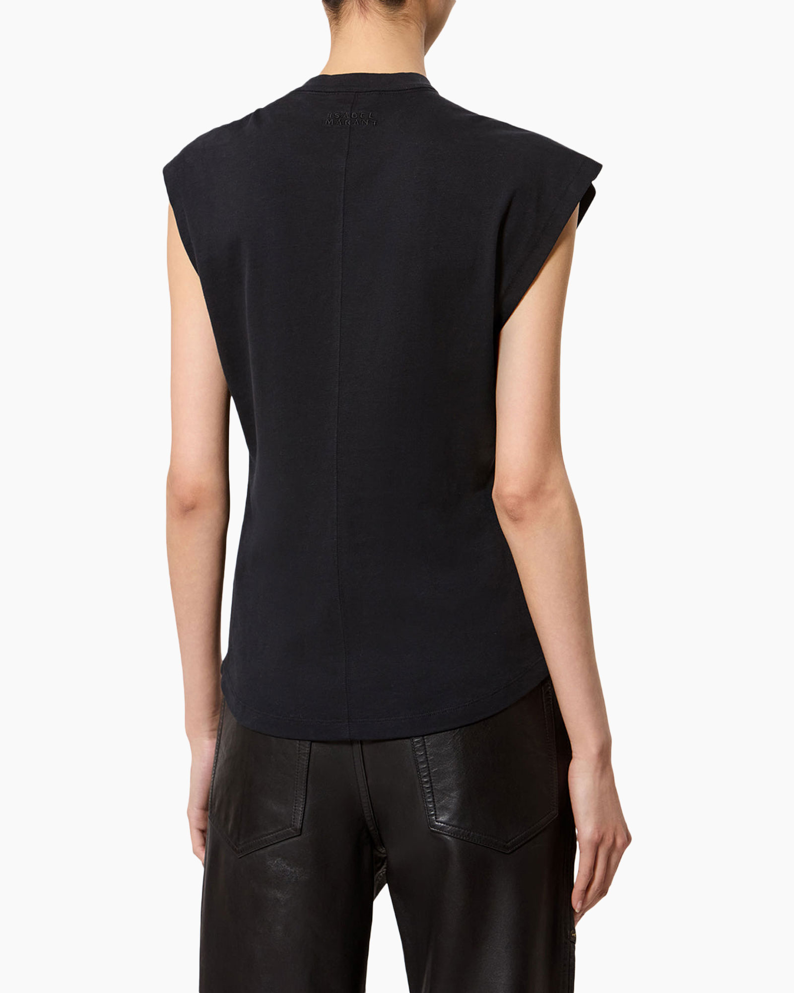 zwart shirt, knoopdetail, mouwloos, rond hals, zachte knit