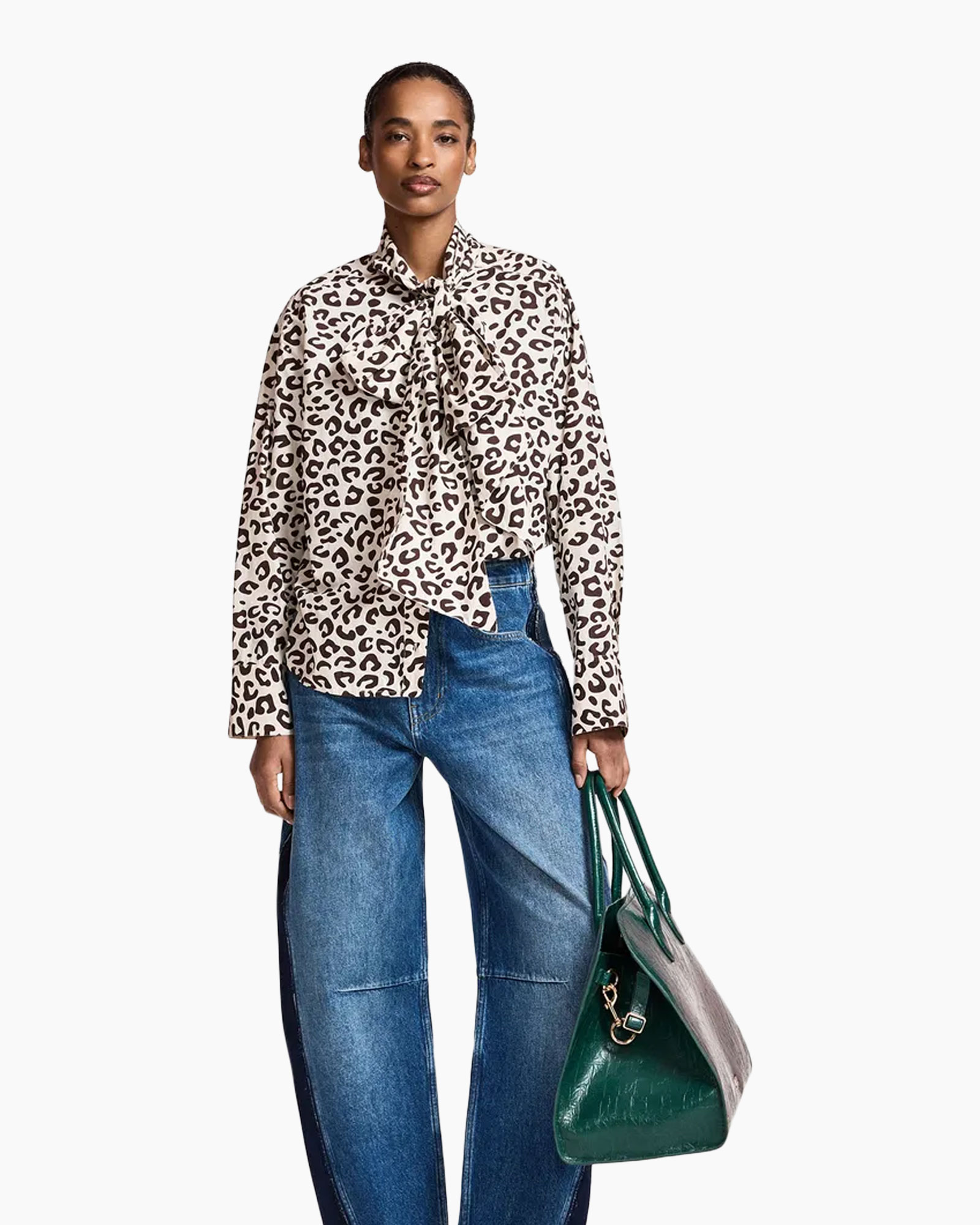 print luipaard, blouse, lange mouwen, kraagdecolleté, knoopsluiting