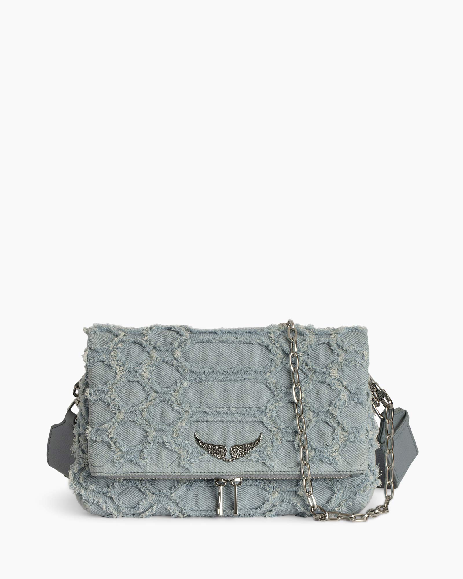 Crossbody Tas Rocky Fringed Denim Licht Blauw
