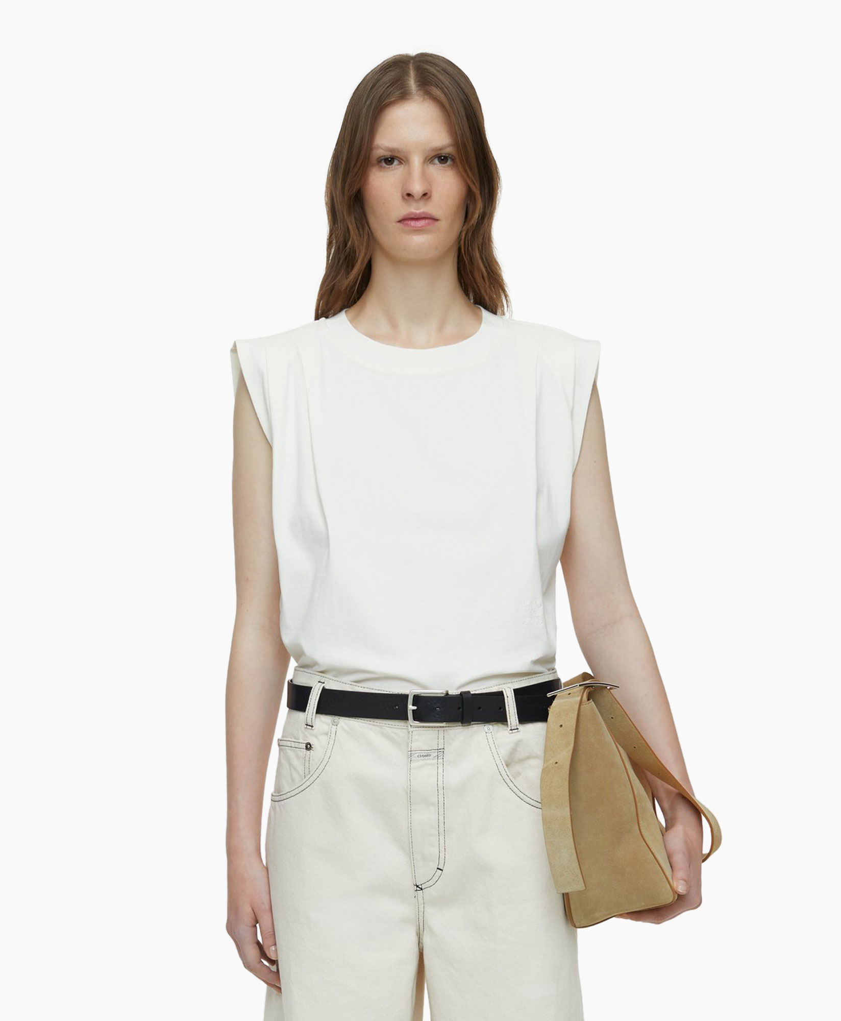 Top Pleated Sleeveless Off White