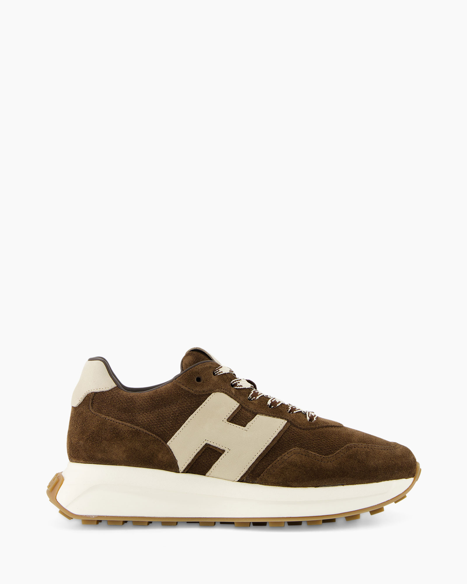 sneakers , bruin , suede , atletisch , veters }