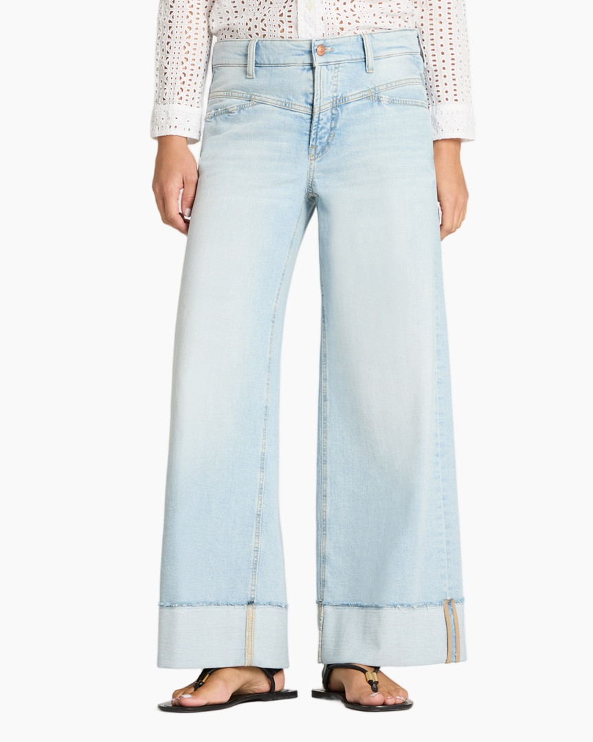 wide-leg jeans, light wash, cropped cuff, denim, pants