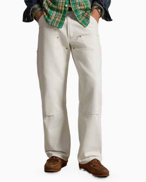 Broek, Gebroken wit, Wijde pijpen, Recht model, Kniepanelen