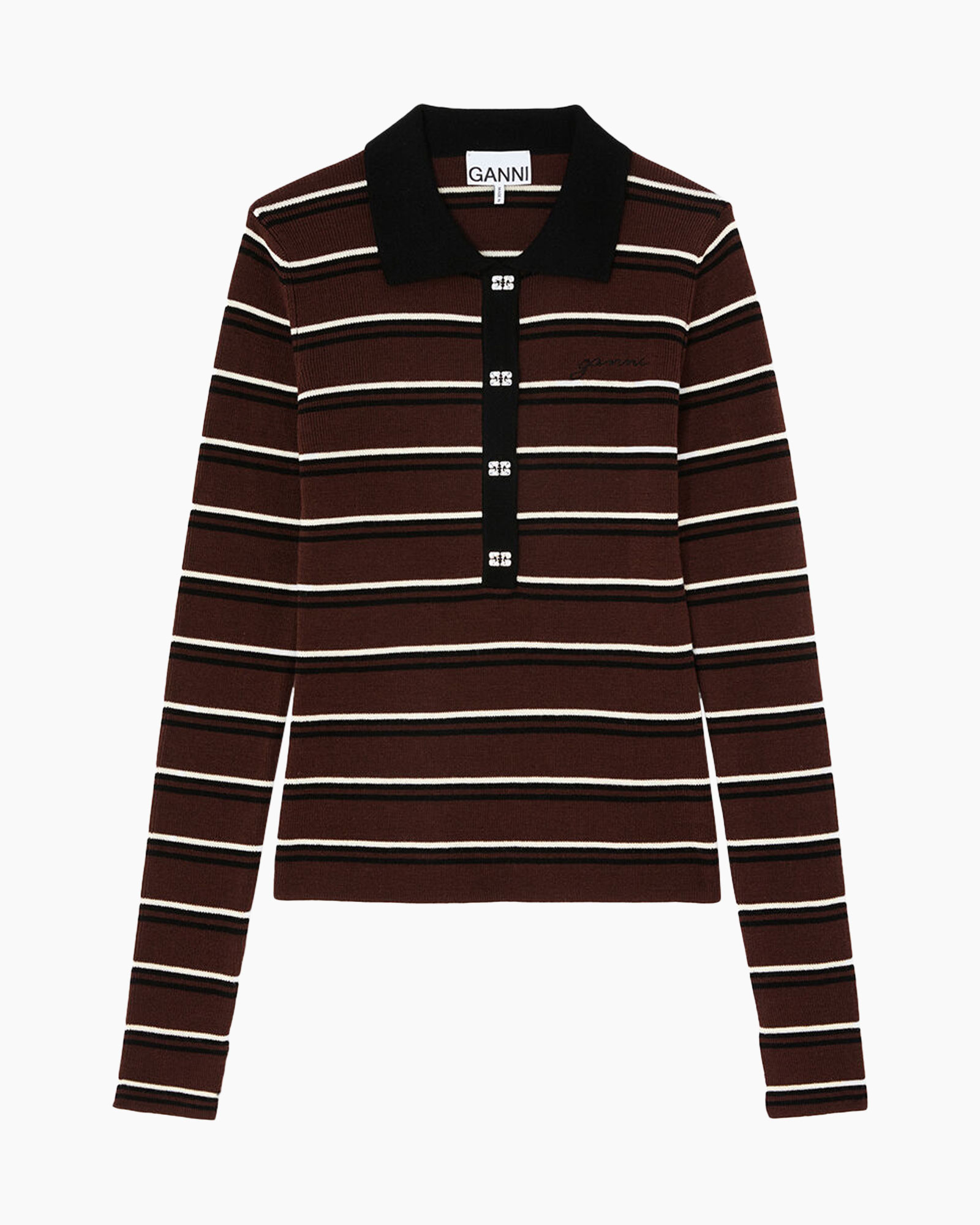 gestreept polo, langer mouwen polo, maroon gestreept, ribbed knit, kraag polo