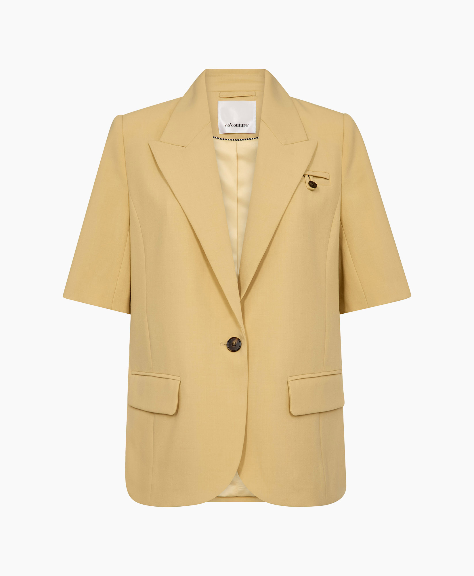 blazer, short sleeve, beige, single button, pockets
