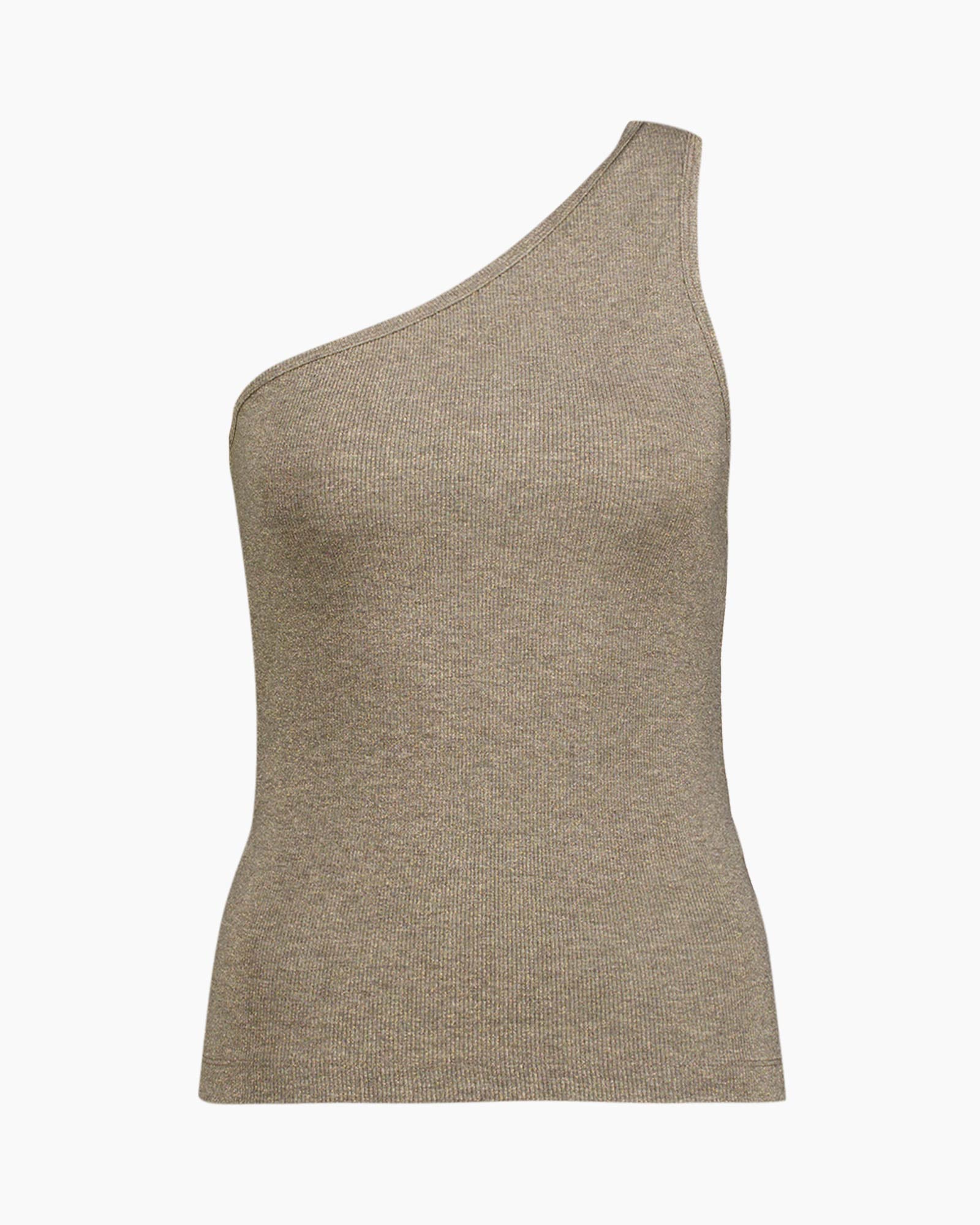 Top Aya One Shoulder Glitter Top Ecru