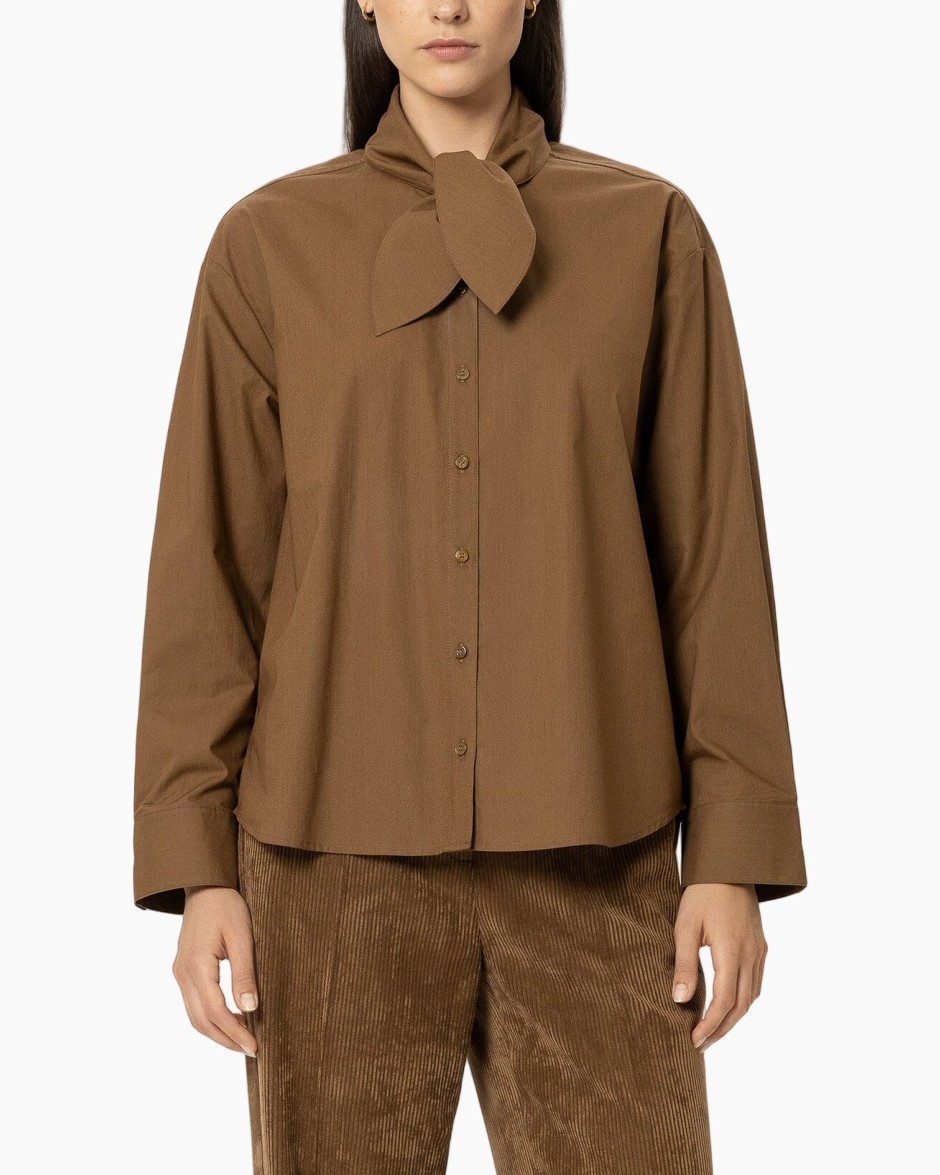 blouse, lange mouwen, knopenrij, sjaal_vlecht, bruin