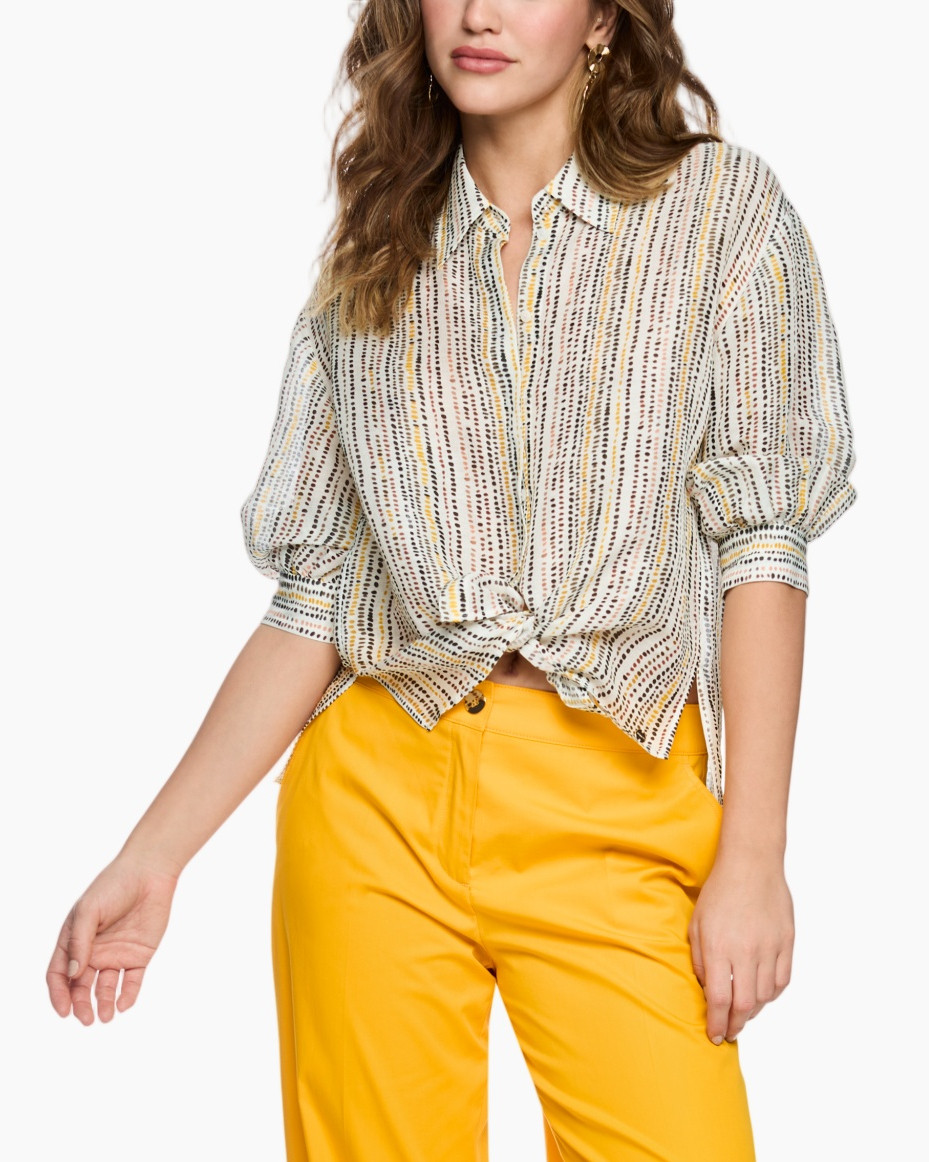 blouse, knit, striped, collar, knotted