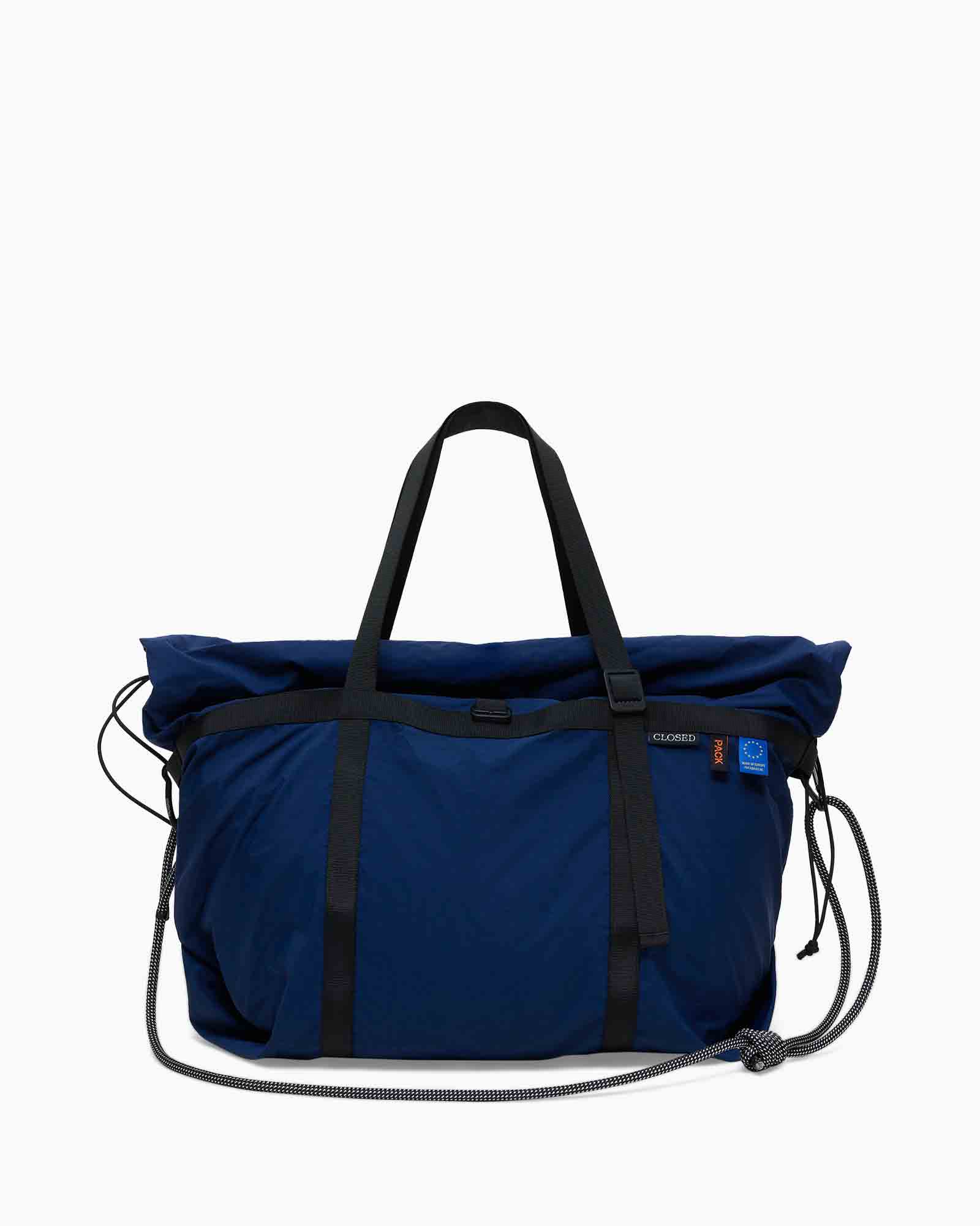 tote de rugzak, blauw, gymtas, schouderbanden, touwkoord, roll-top, gerecycled materiaal