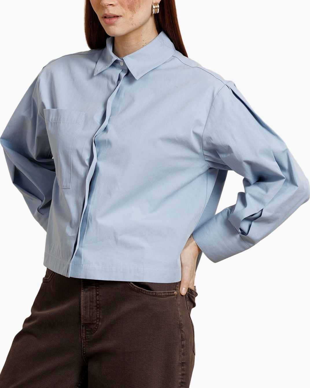 shirt, button-down, langarm, kraag, zak