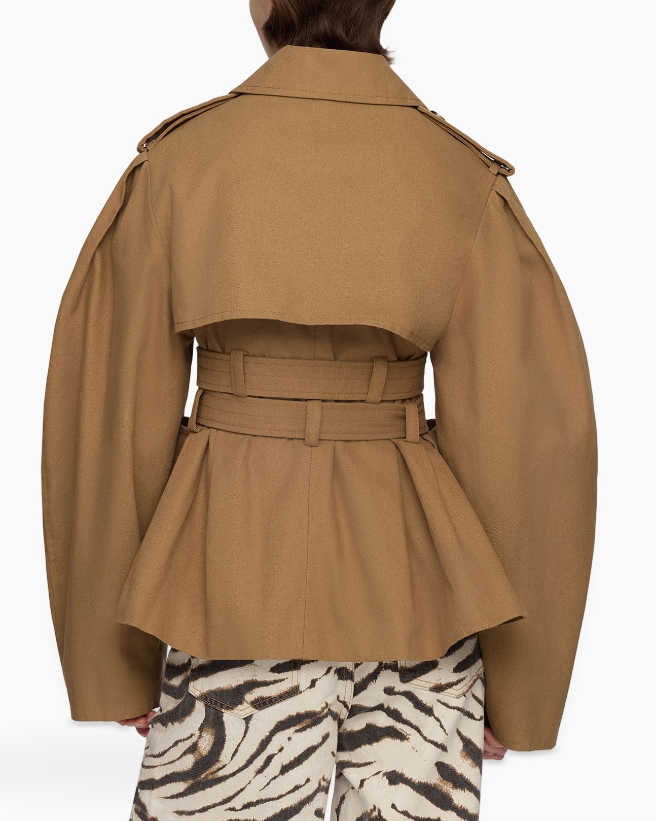 regenbroek, riemce, kimono mouwen, kameel, peplum
