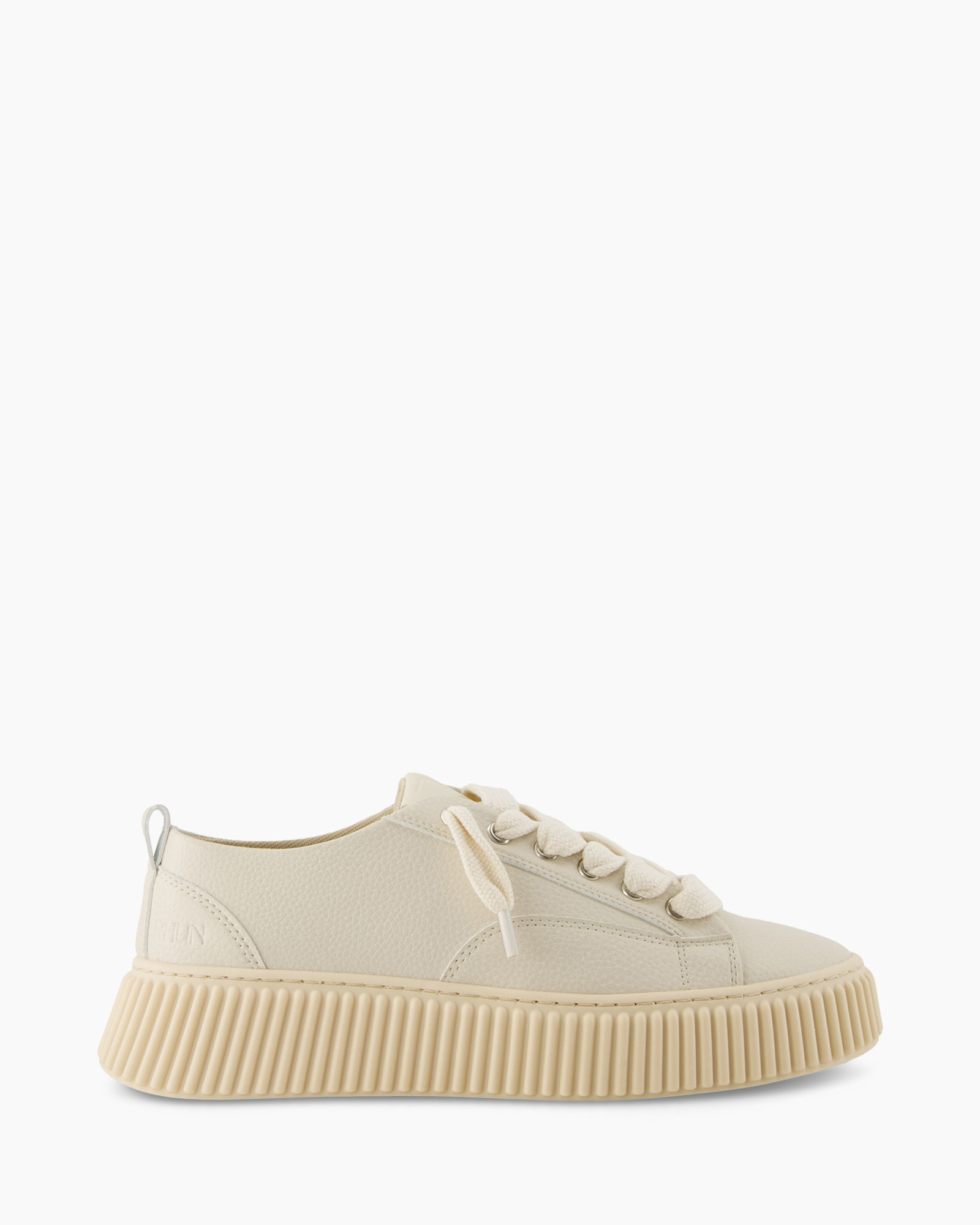 canvas, crème, platform, veterschoen, schoen