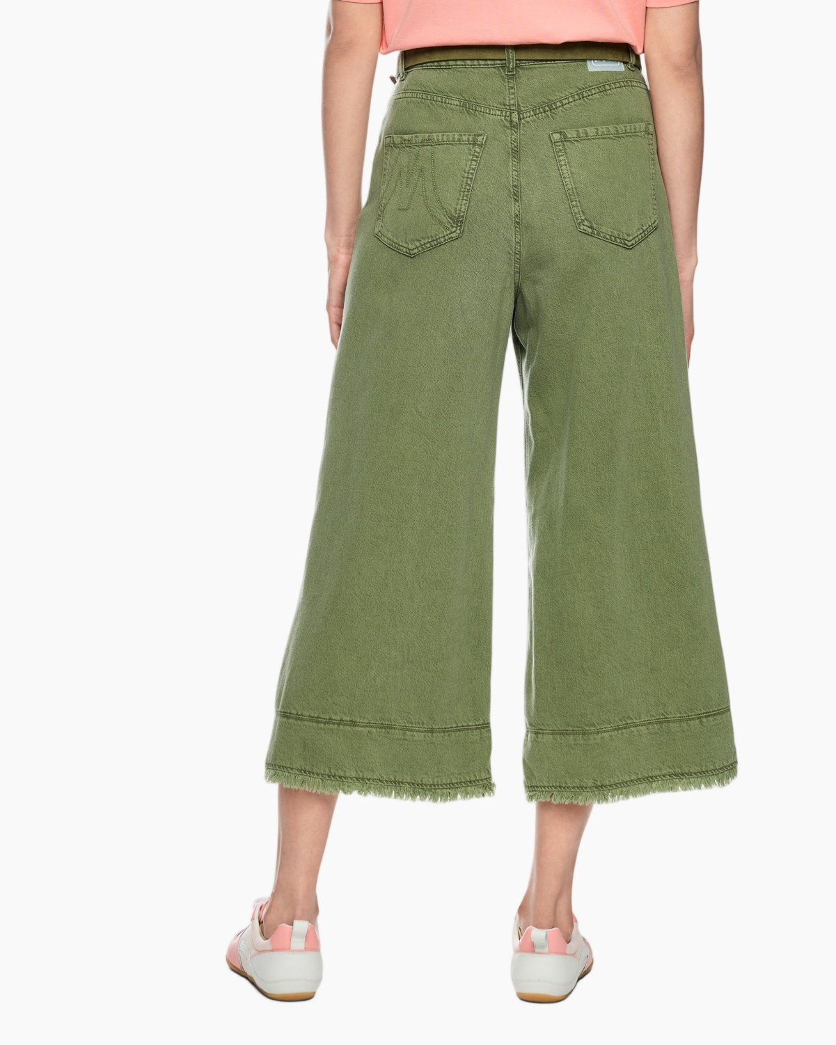 pants, wide-leg, culotte, olive-green, frayed-hem