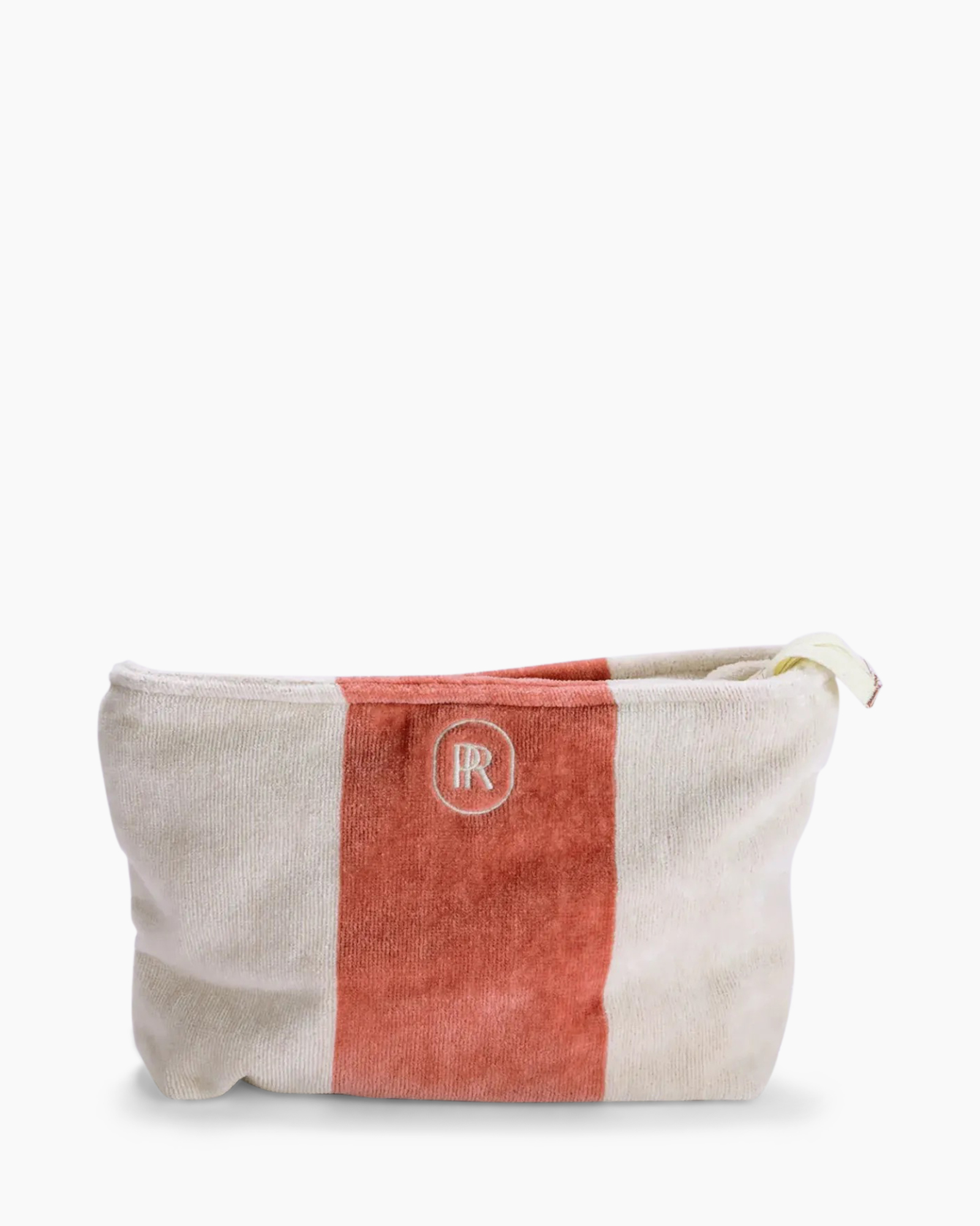 cosmetic bag, pouch, zippered bag, tote pouch, red stripe