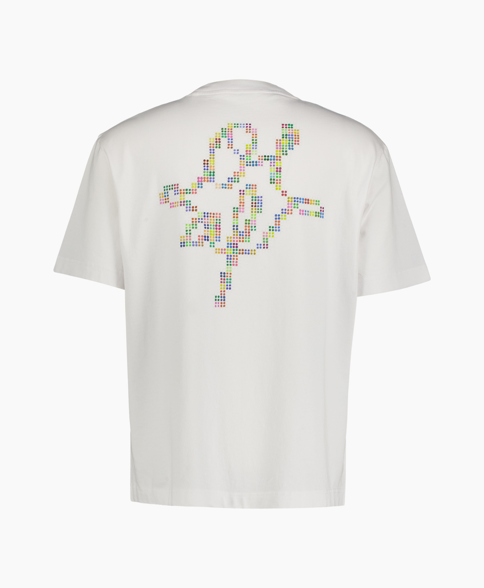 t-shirt, rugged print achterzijde, korte mouwen, wit, veelkleurig