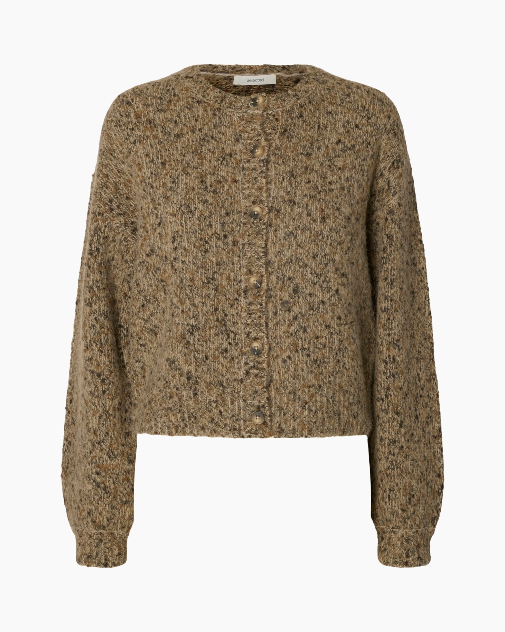 Cardigan, Knit, Knoopsluiting, Marled, Beige-bruin