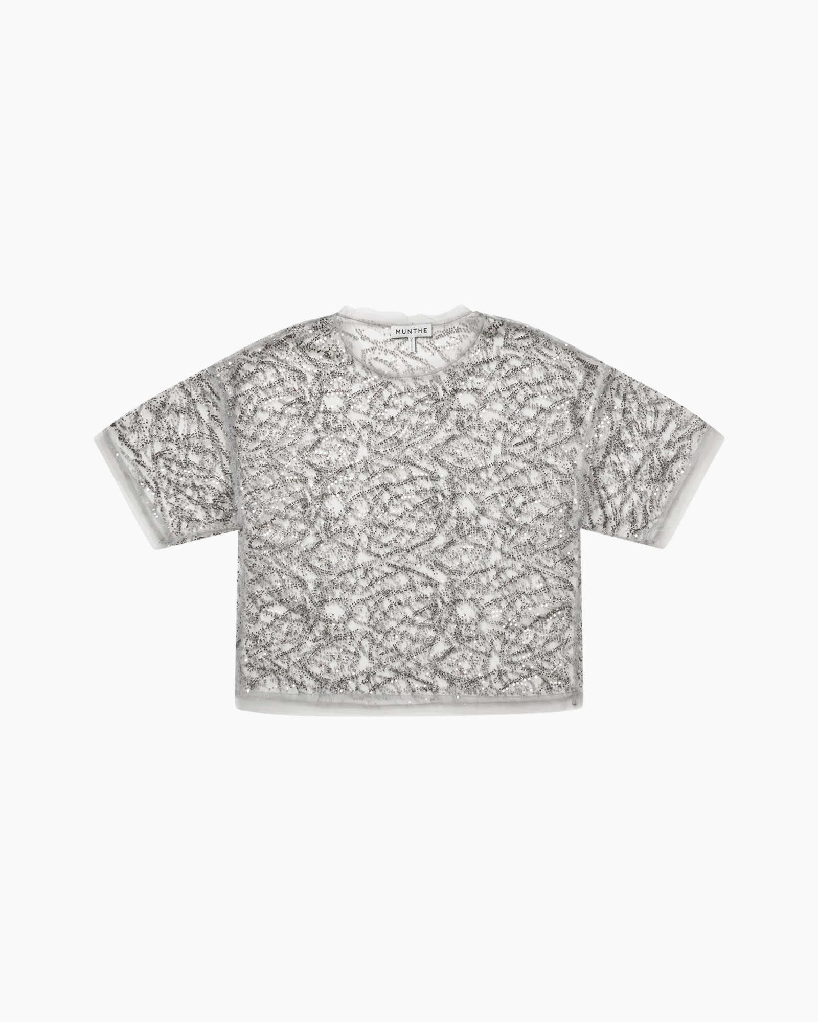 bovenstuk, shirt, zilver, glitter, kort mouw