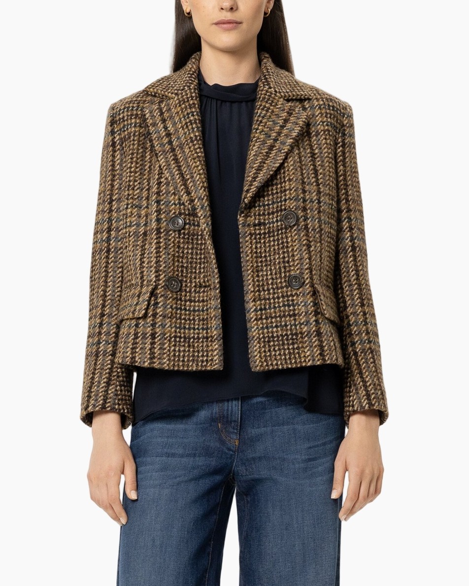 blazer, plaid, dubbel-breasted, ruit(random), gebreid