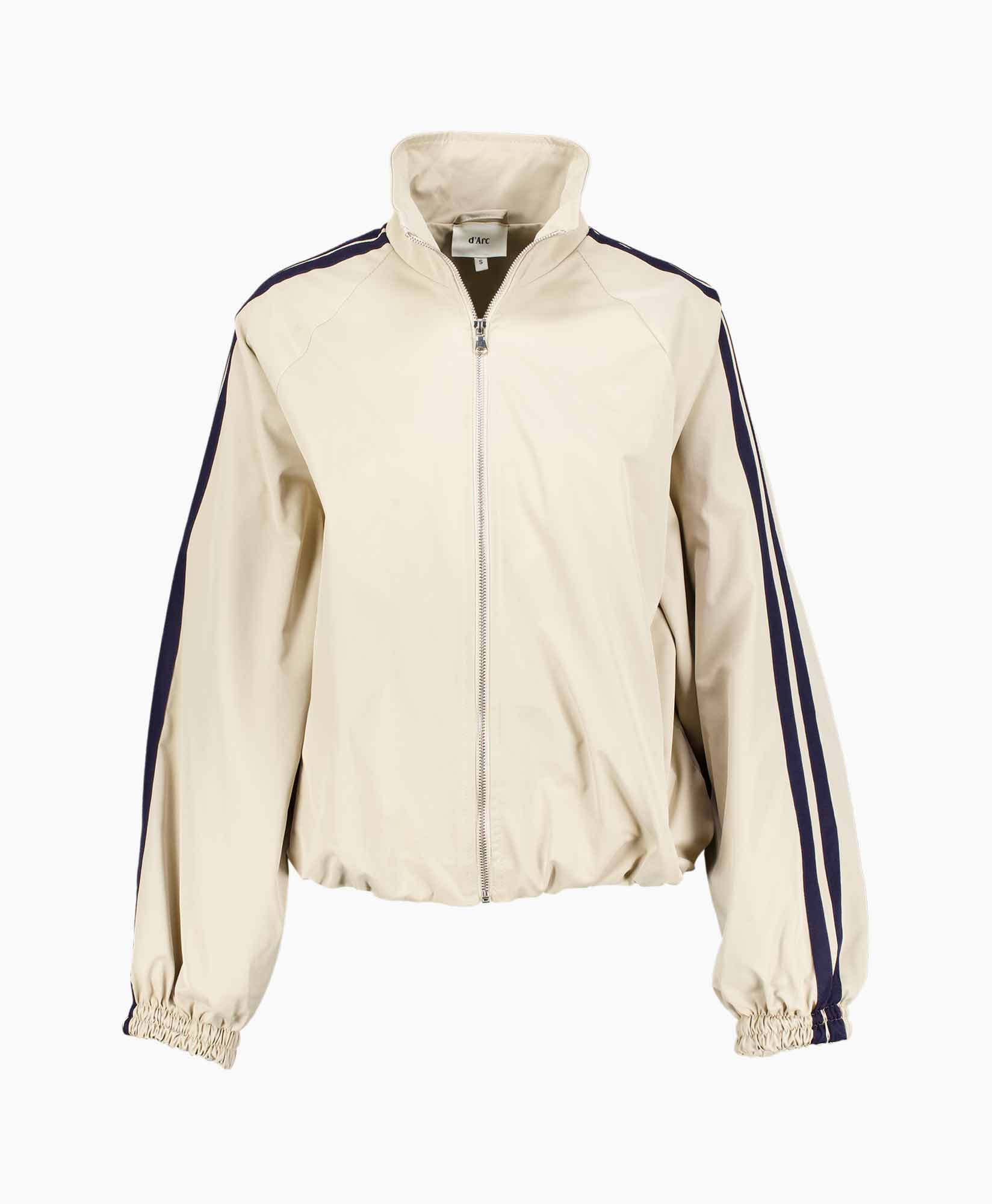 jas, windbreaker, beige, ritssluiting, gestreepte-mouw